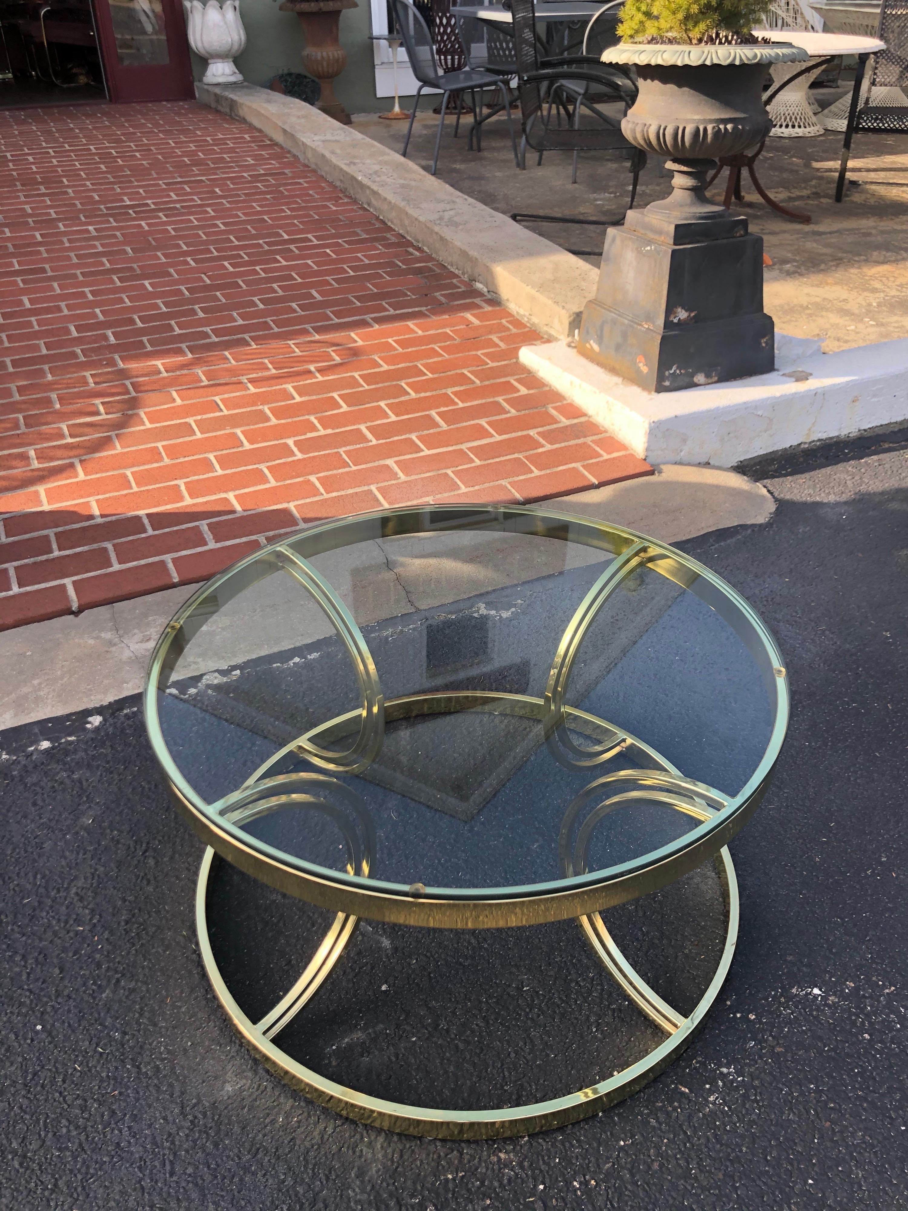 Milo Baughman Round Brass and Glass Coffee or Side Table For Sale 9
