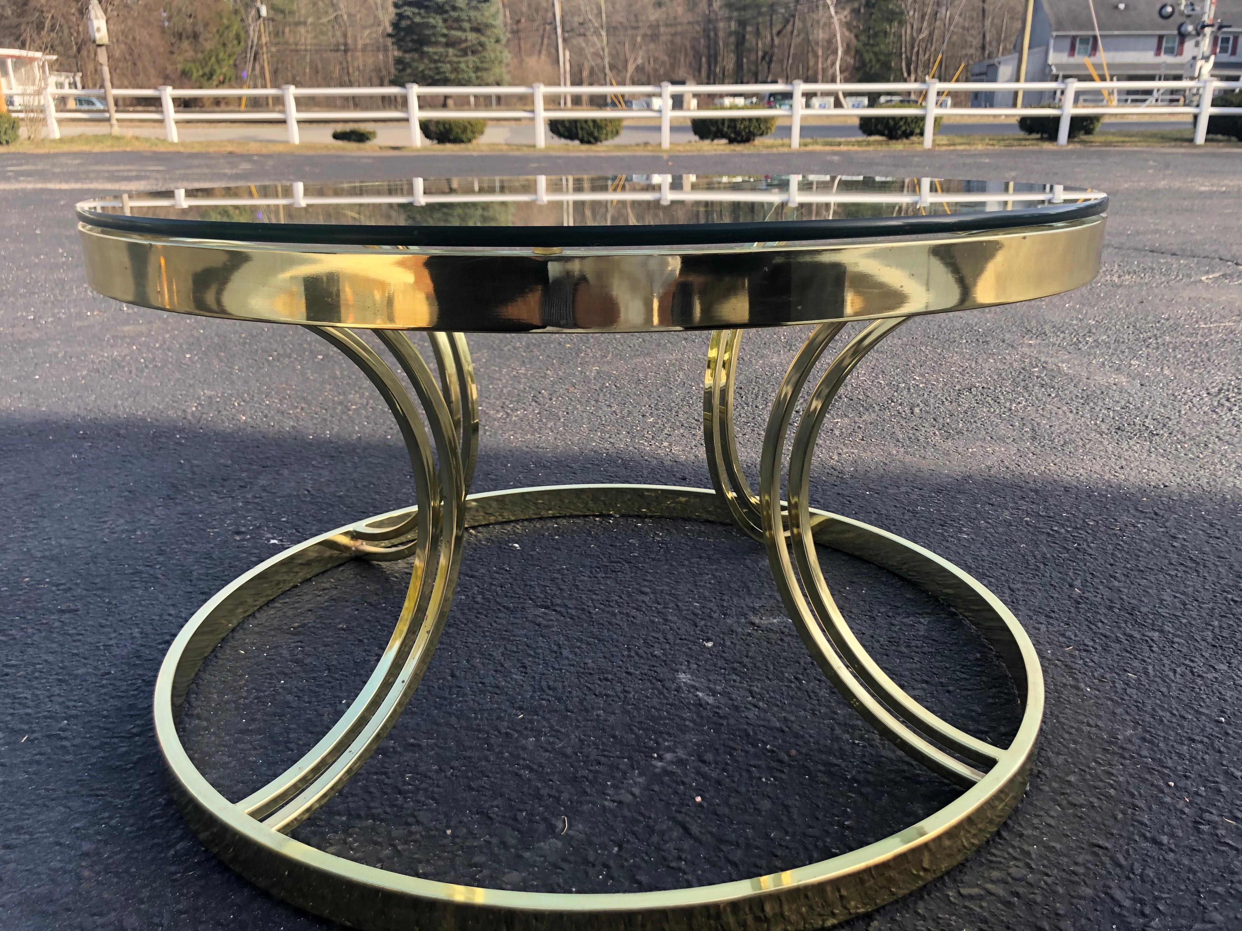 Milo Baughman Round Brass and Glass Coffee or Side Table For Sale 11