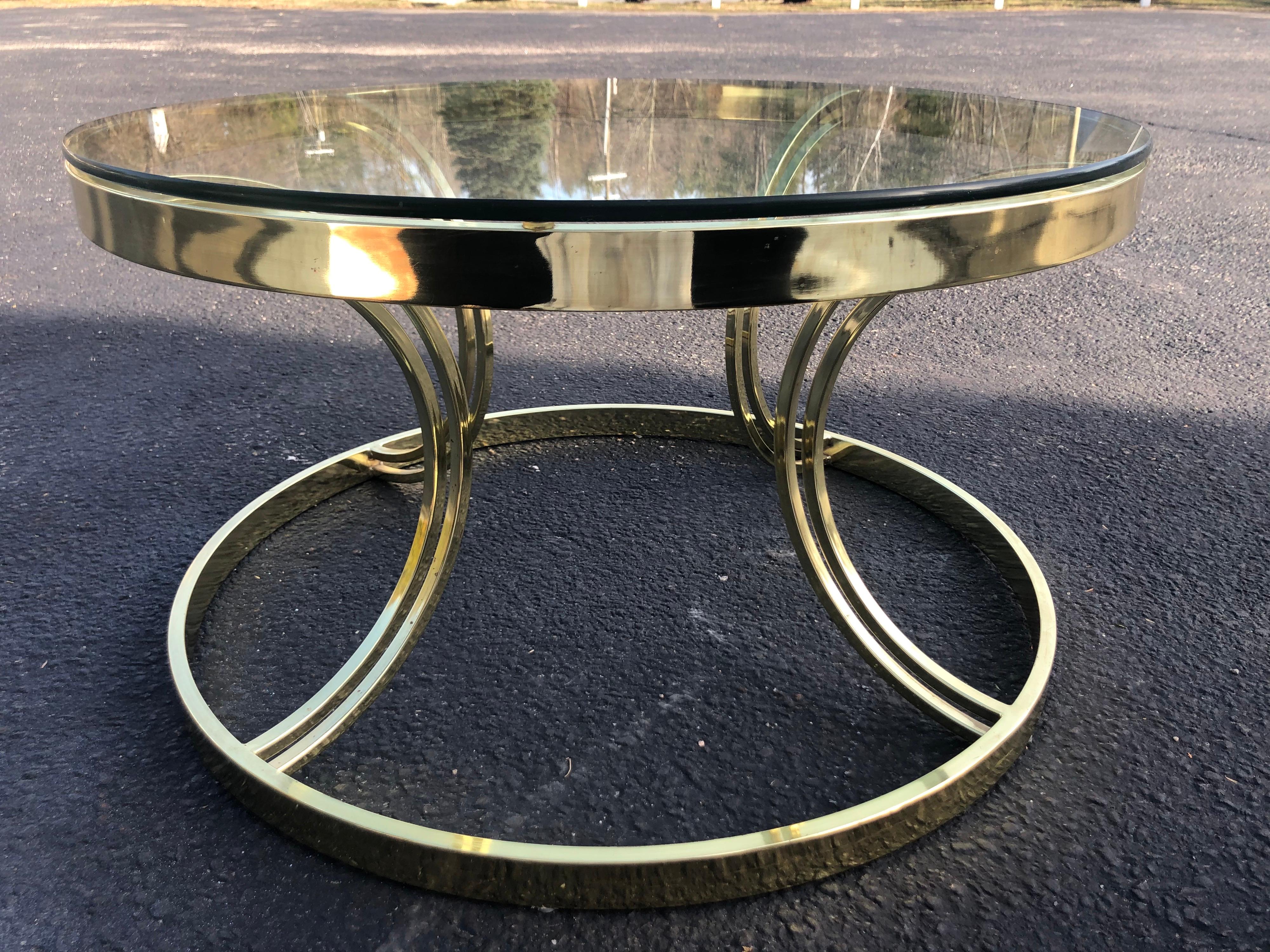 antique brass and glass round coffee table