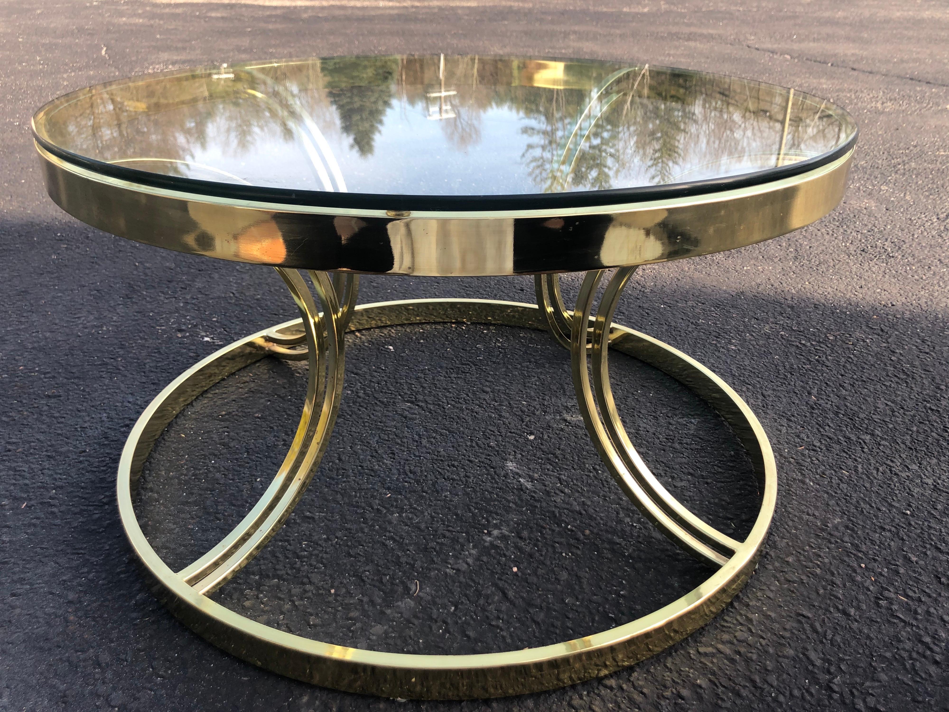 antique brass and glass round coffee table