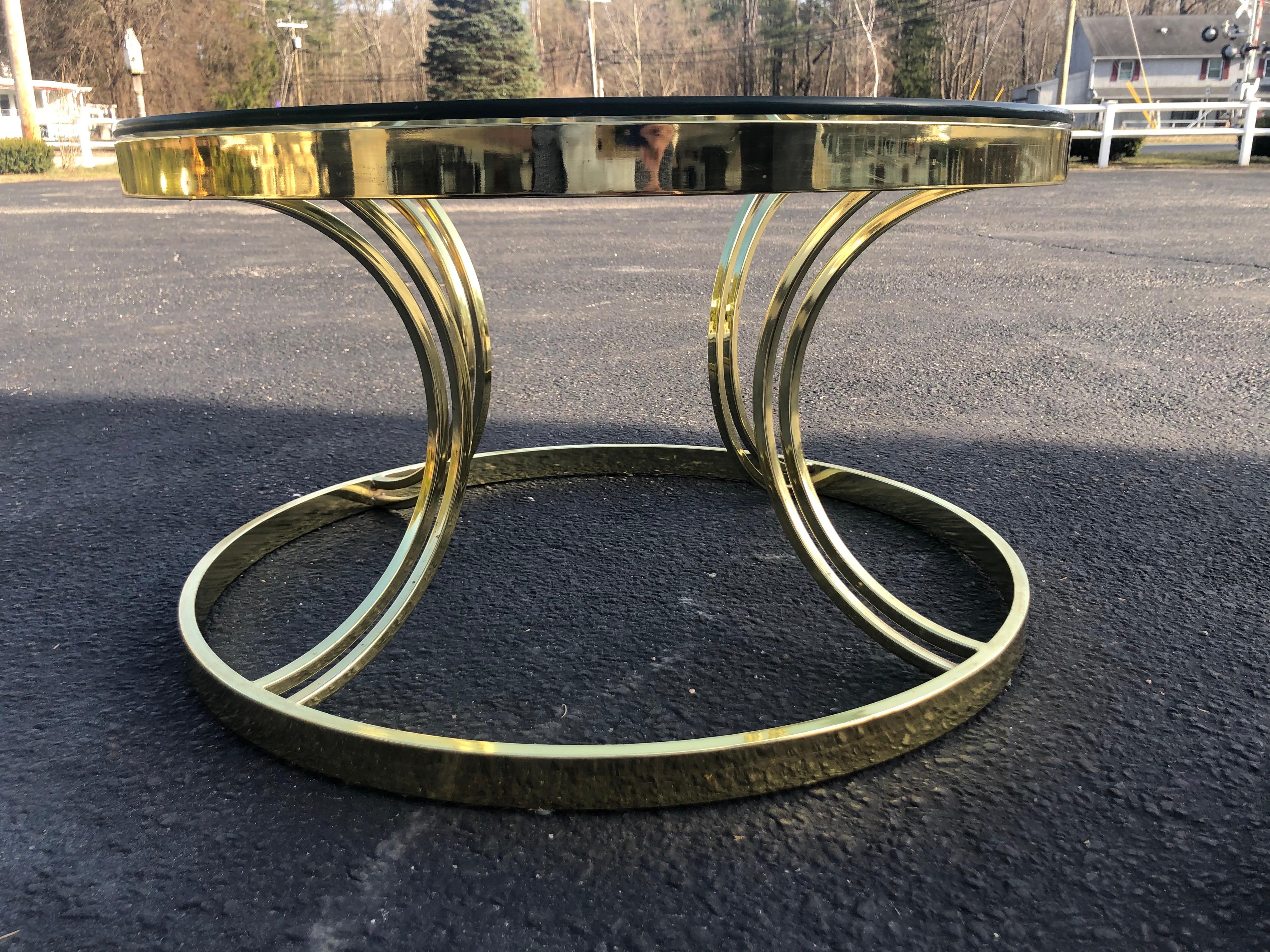Late 20th Century Milo Baughman Round Brass and Glass Coffee or Side Table For Sale