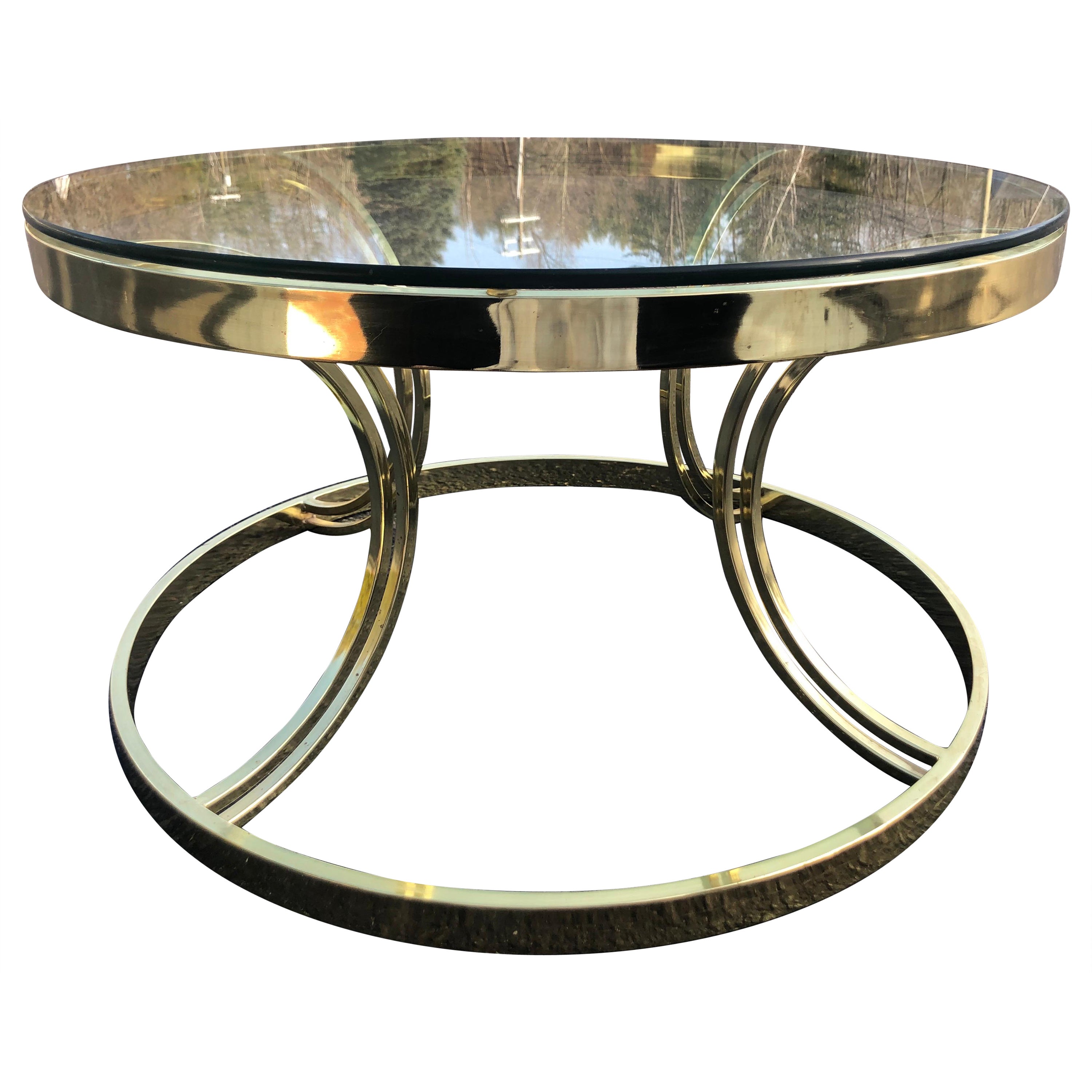 Milo Baughman Round Brass and Glass Coffee or Side Table