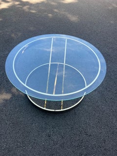 Milo Baughman Round Brass and Glass Table