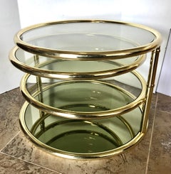 Milo Baughman Round Disc Four Tiered Brass and Glass Floating Cocktail Table DIA