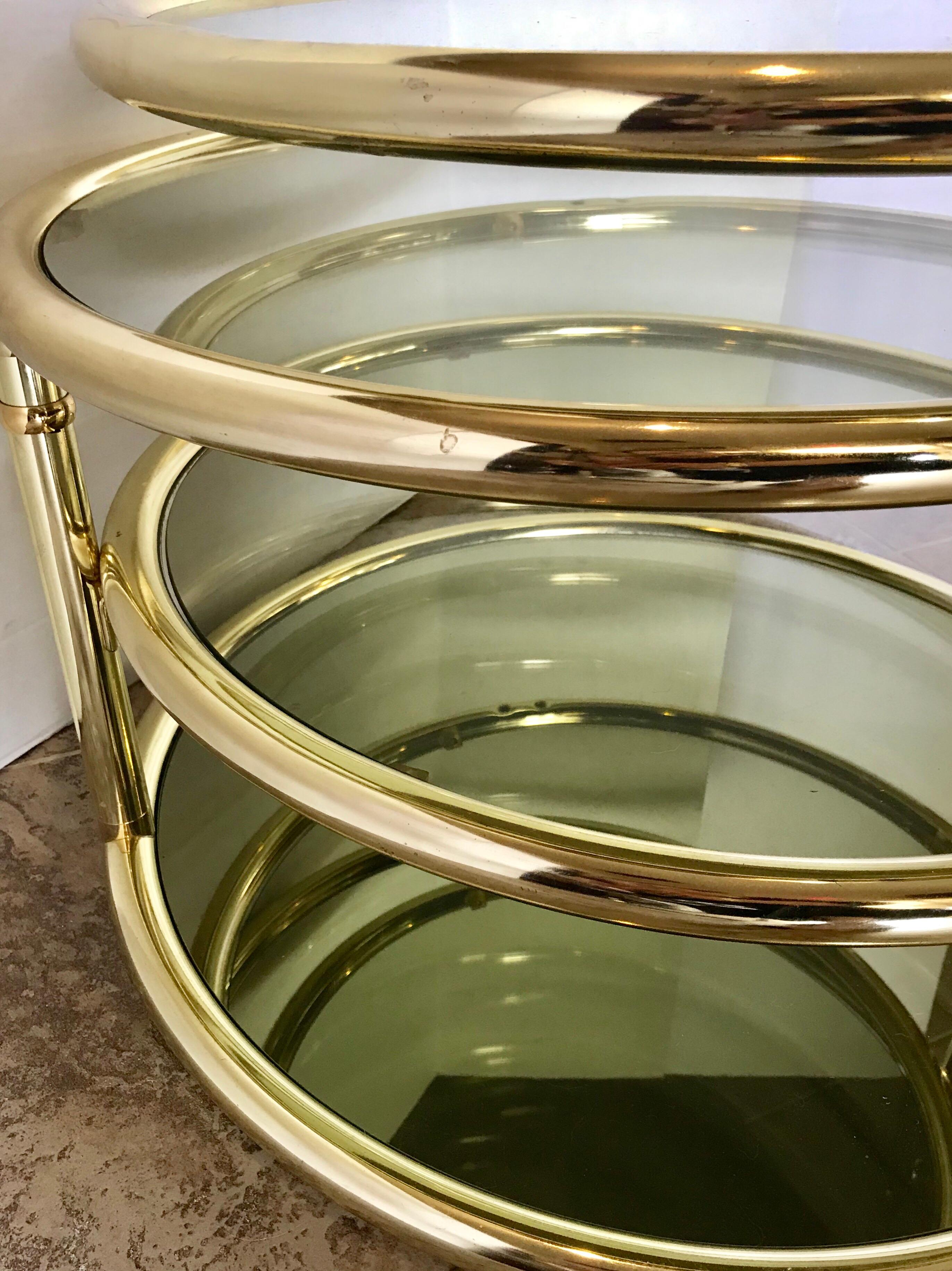 Mid-Century Modern Milo Baughman Round Disc Four Tiered Brass and Glass Floating Cocktail Table DIA