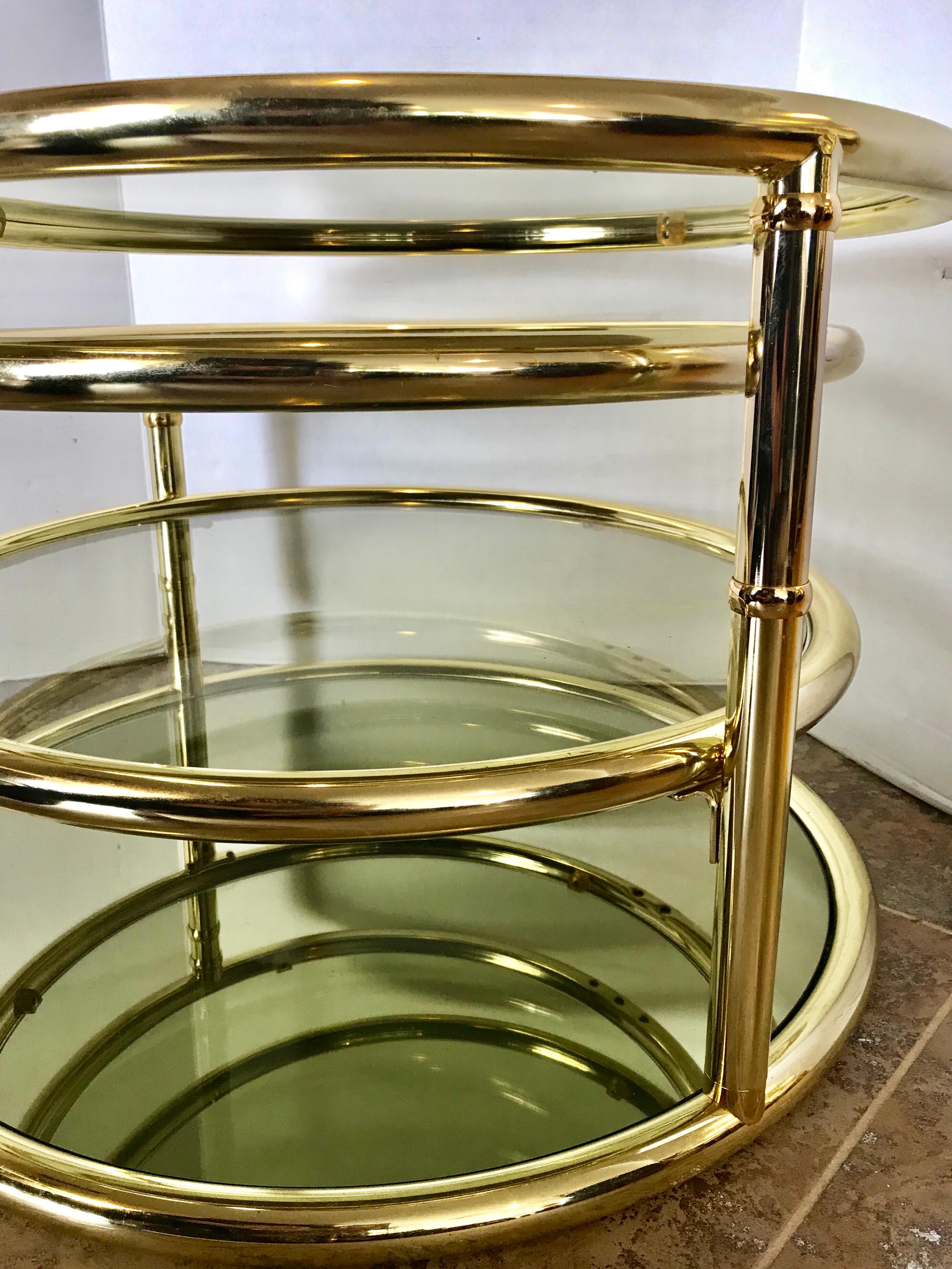 Late 20th Century Milo Baughman Round Disc Four Tiered Brass and Glass Floating Cocktail Table DIA
