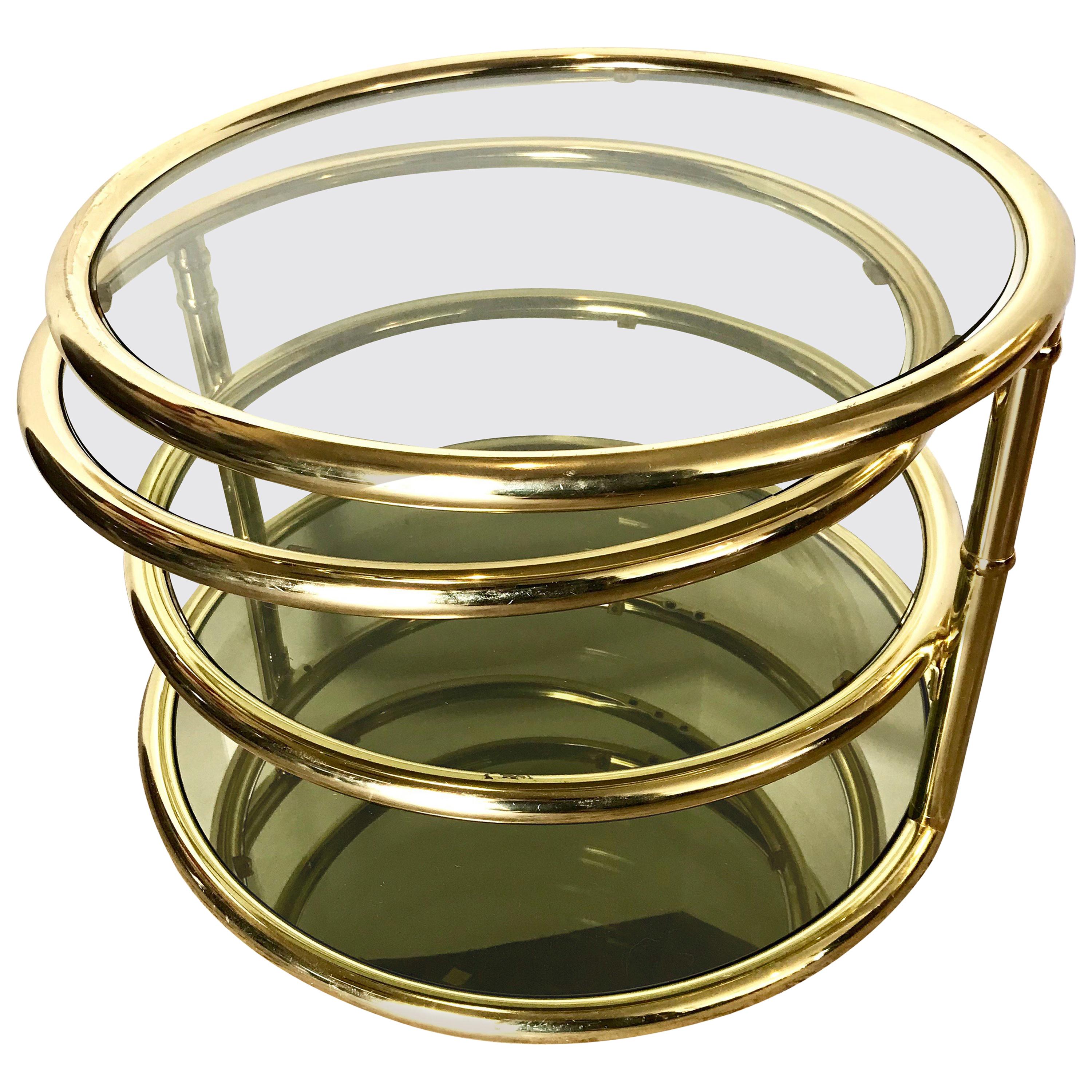 Milo Baughman Round Disc Four Tiered Brass and Glass Floating Cocktail Table DIA