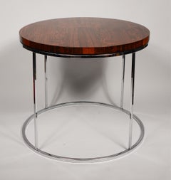 Milo Baughman Round Rosewood and Chrome Side Table