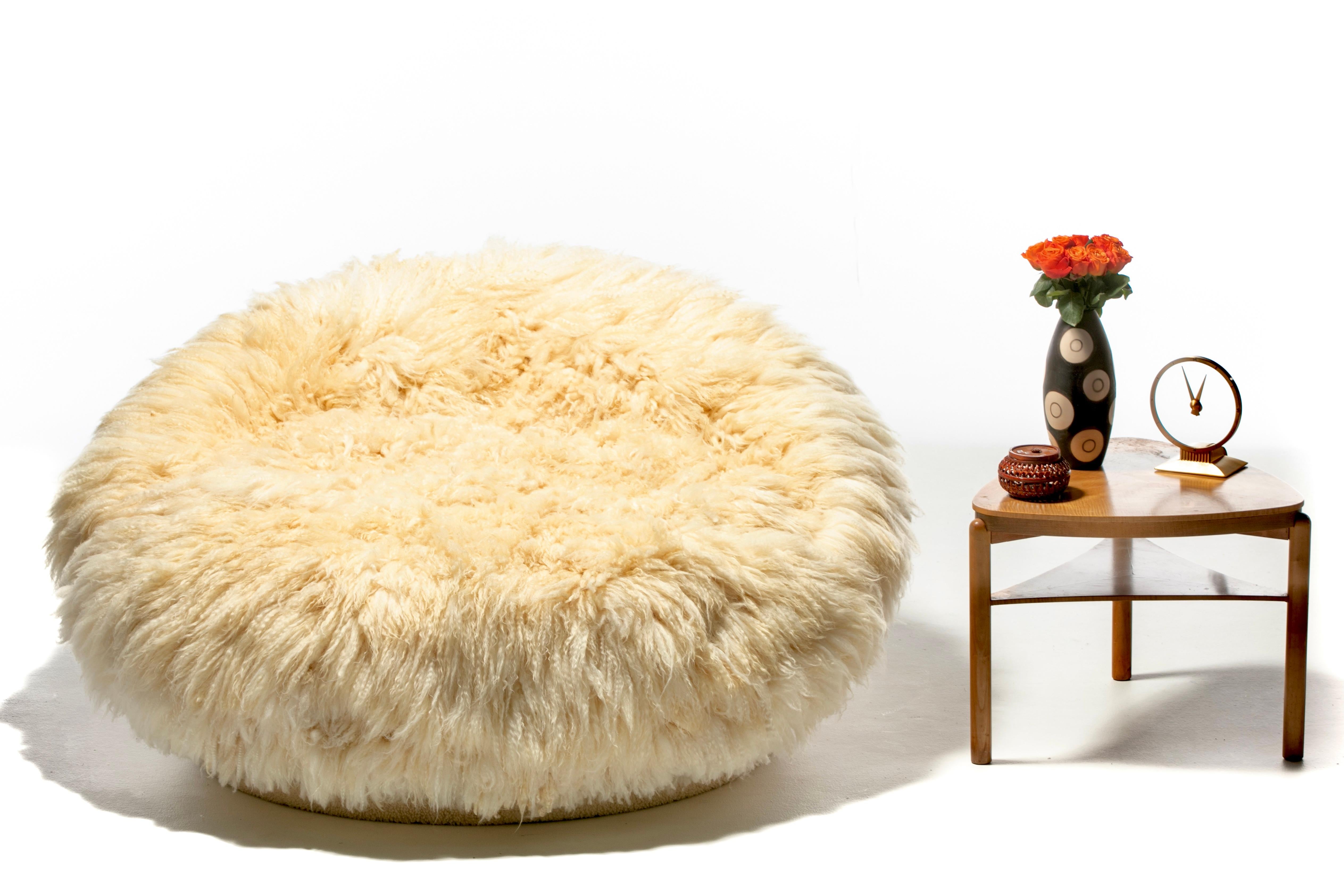 Milo Baughman Style Satellite Lounge in Napa Valley Sheepskins & Ivory Shearling For Sale 2