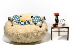 Milo Baughman Style Satellite Lounge in Napa Valley Sheepskins & Ivory Shearling