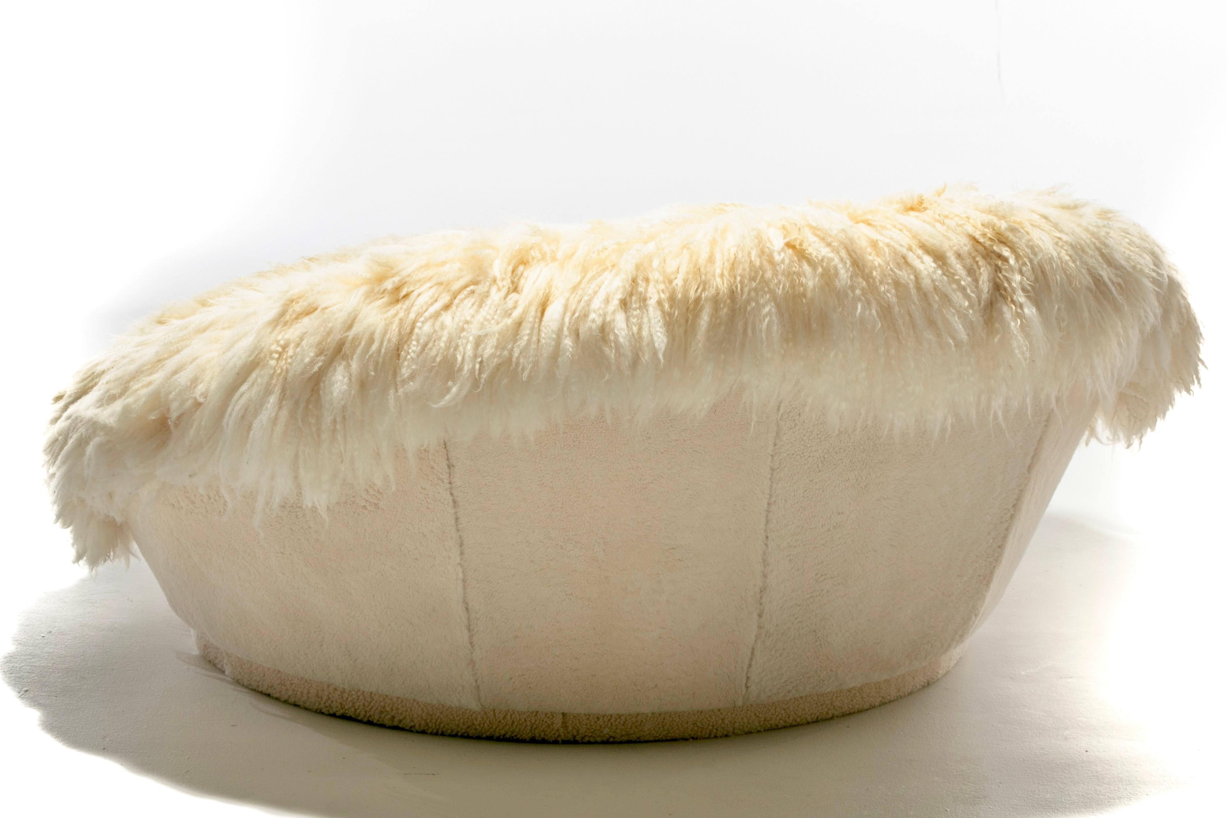 American Milo Baughman Style Satellite Lounge in Napa Valley Sheepskins & Ivory Shearling For Sale