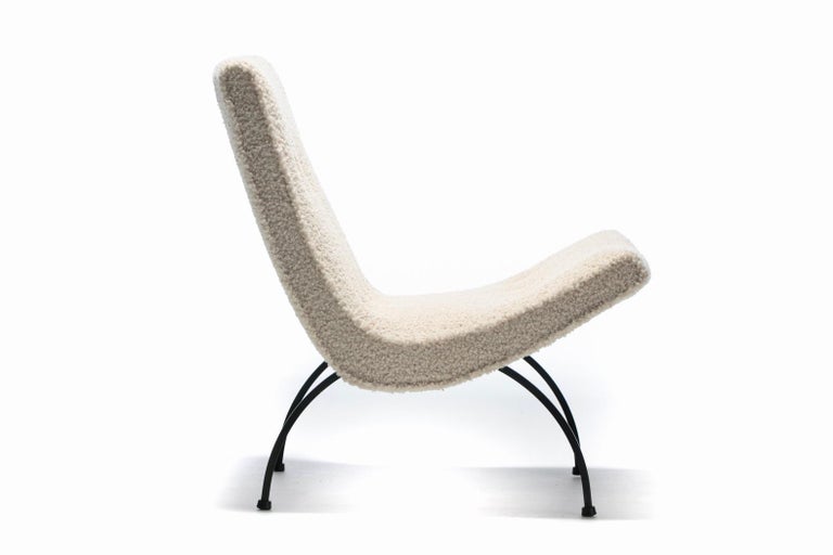 Milo Baughman Scoop Chair in Super Soft Ivory Bouclé with Iron Legs c. 1950s  For Sale 1