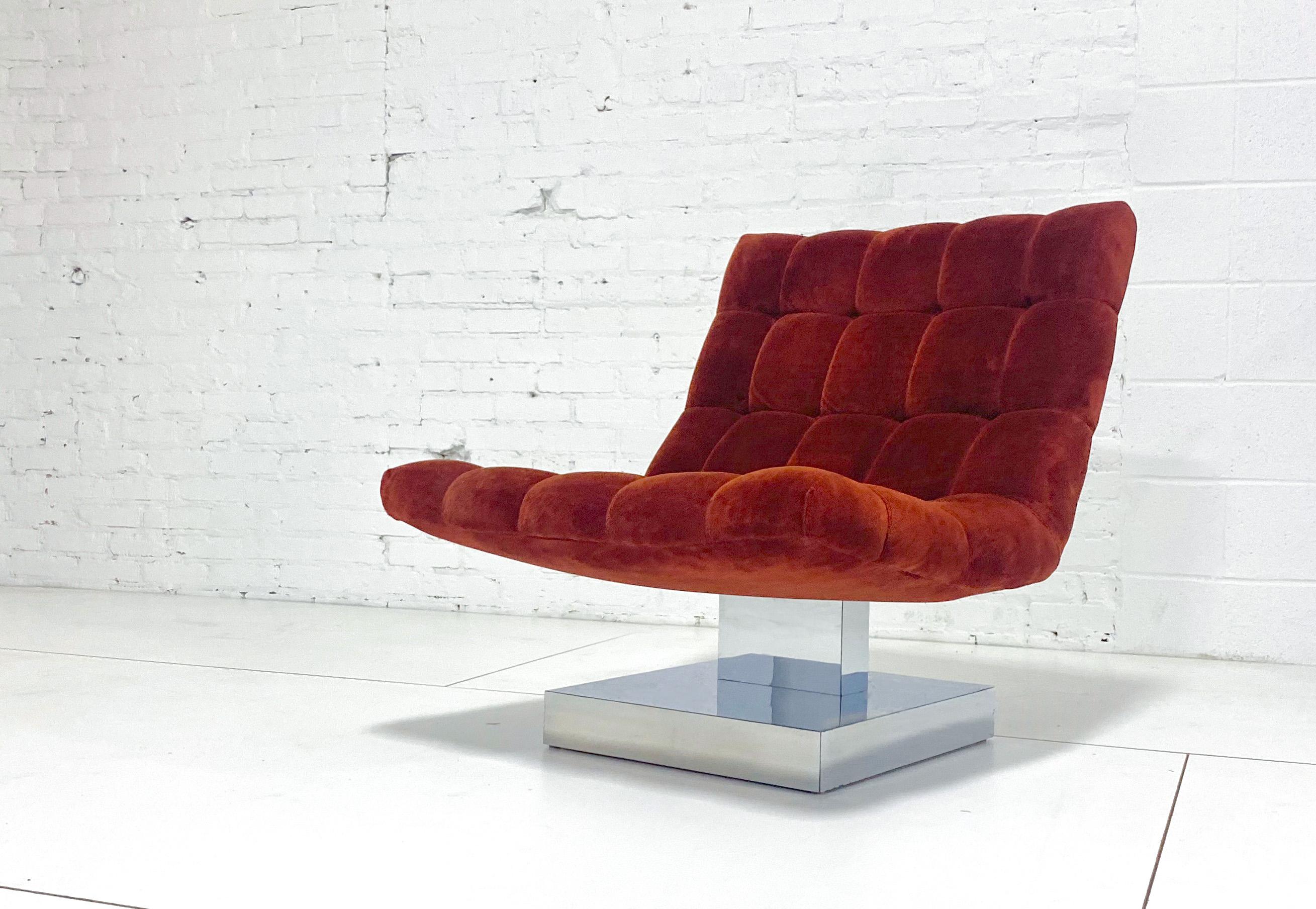 Mid-Century Modern Milo Baughman Scoop Chair on Chrome Base