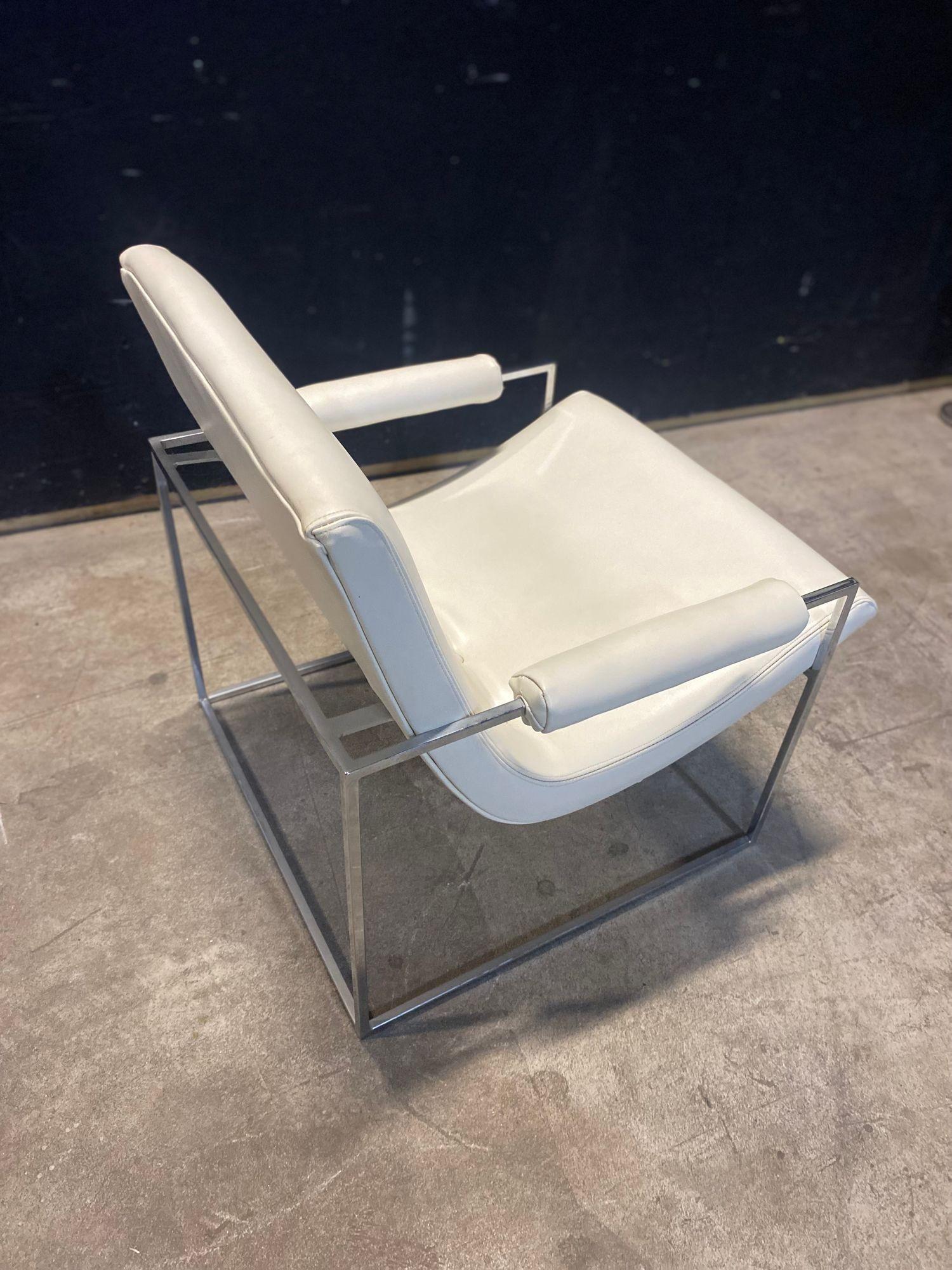 Chaise Scoop de Milo Baughman avec la structure Thinline Chrome en vente 3