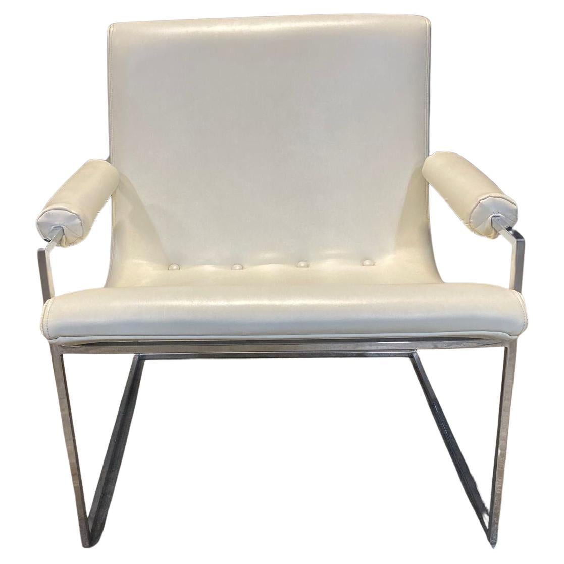 Chaise Scoop de Milo Baughman avec la structure Thinline Chrome en vente