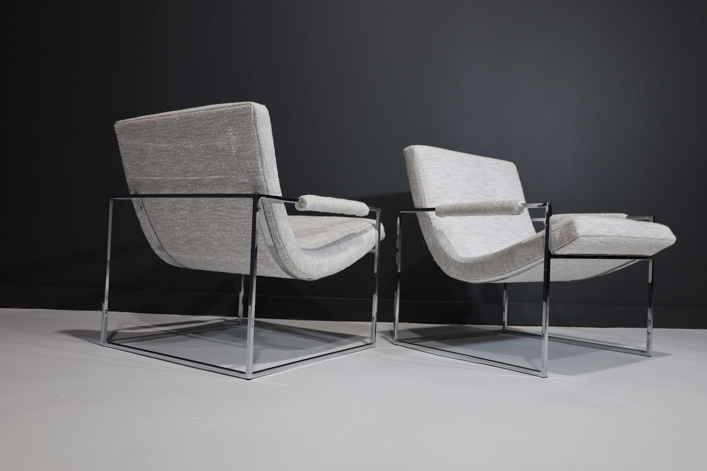 Mid-Century Modern Milo Baughman Scoop Chairs in Holly Hunt Performance Fabric For Sale