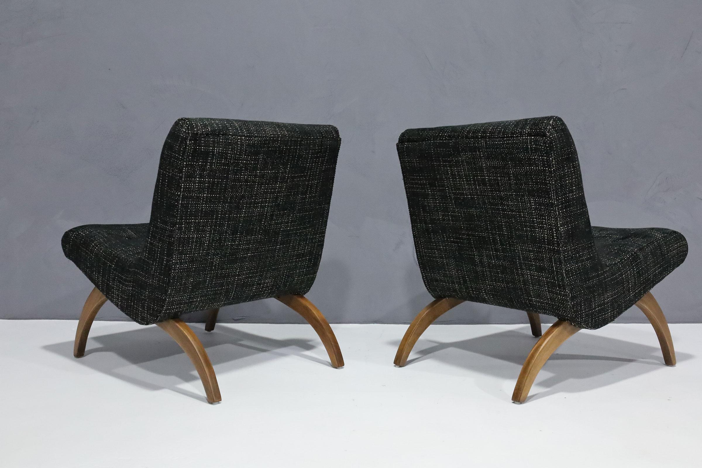 Mid-Century Modern Milo Baughman Scoop Chairs in New Upholstery, 1958 For Sale