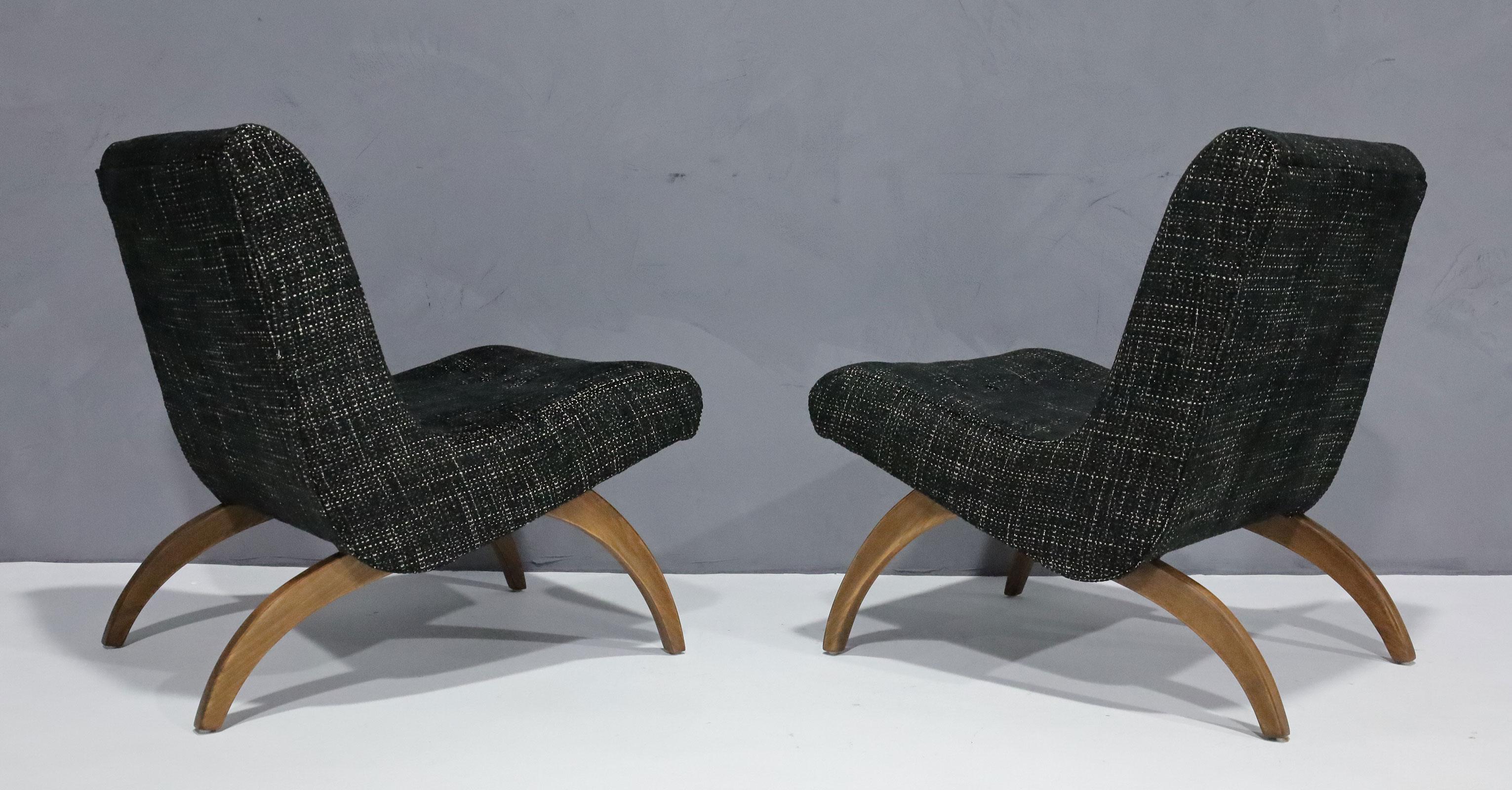 Milo Baughman Scoop Chairs in New Upholstery, 1958 In Good Condition For Sale In Dallas, TX