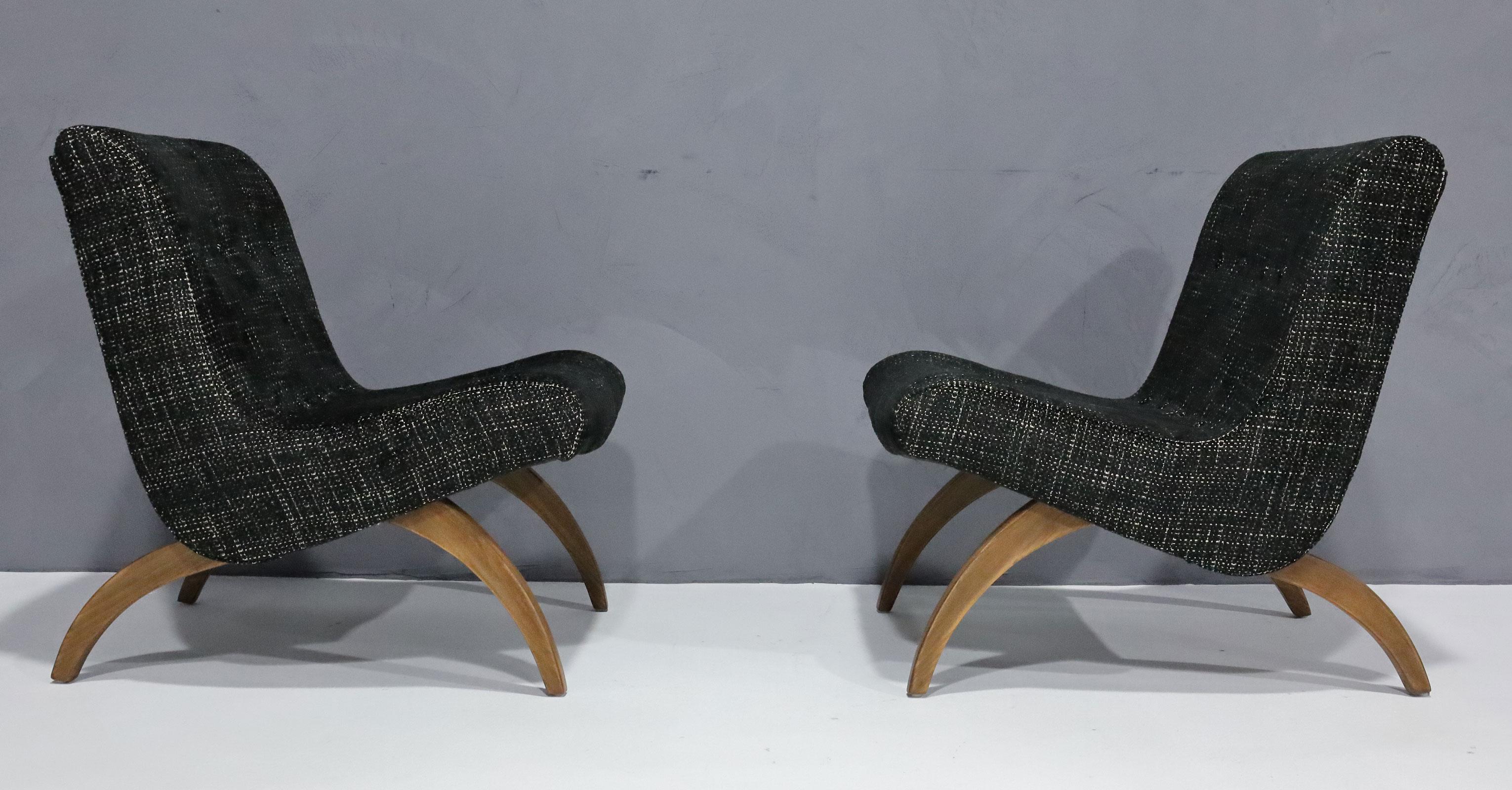 20th Century Milo Baughman Scoop Chairs in New Upholstery, 1958 For Sale