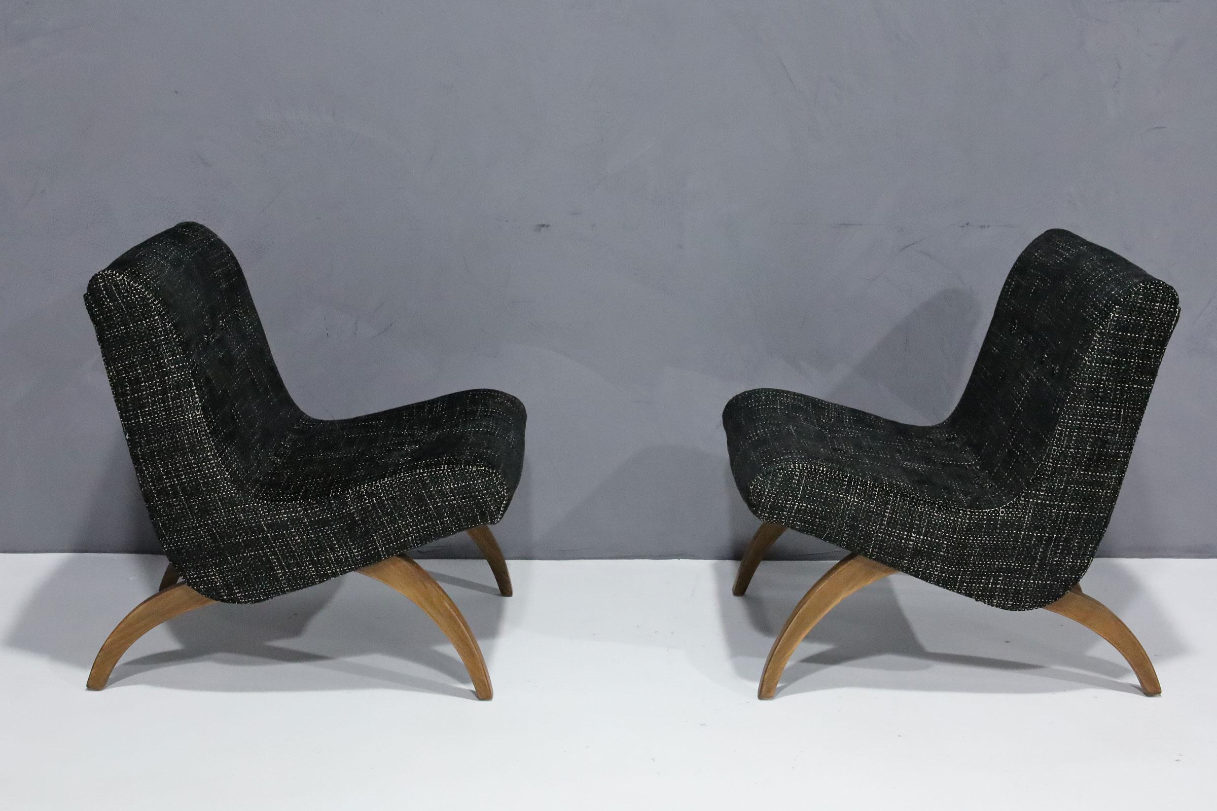 Milo Baughman Scoop Chairs in New Upholstery, 1958 For Sale 1