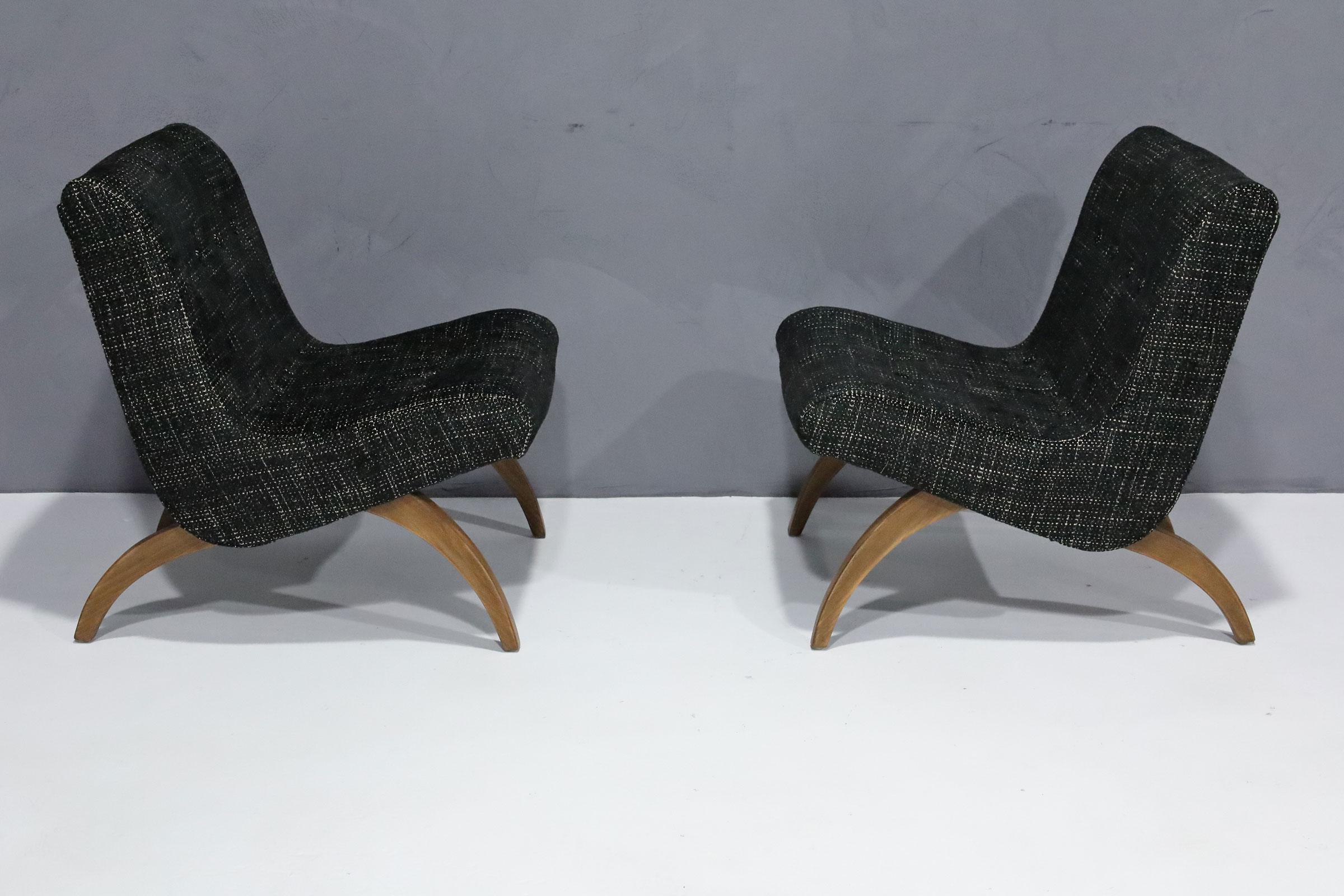 Milo Baughman Scoop Chairs in New Upholstery, 1958 For Sale 2