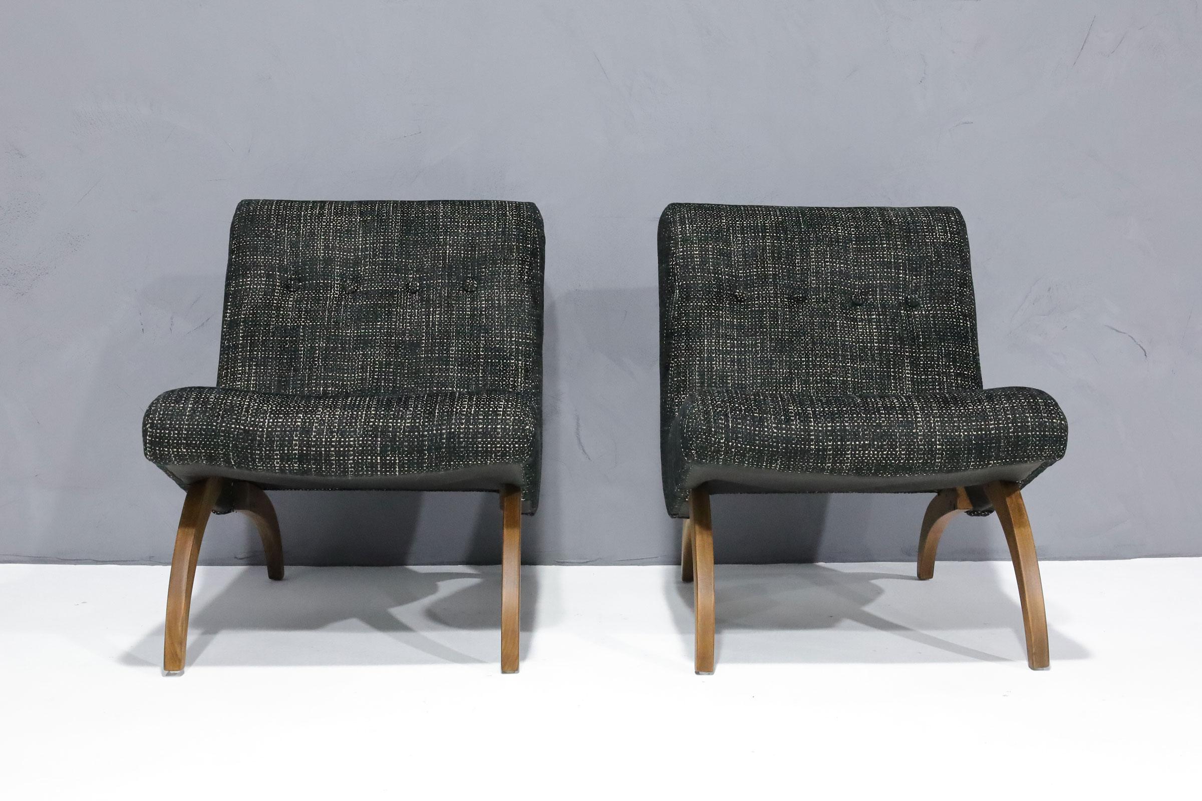 Milo Baughman Scoop Chairs in New Upholstery, 1958 For Sale 3