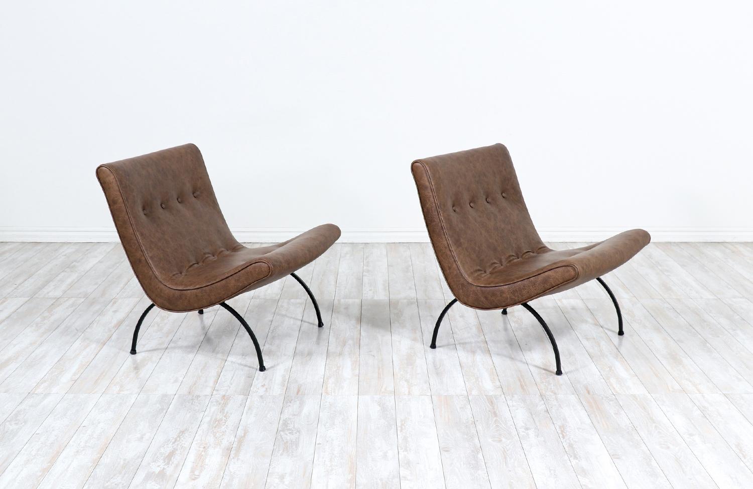 Mid-Century Modern Chaises longues en fer et en cuir Scoop de Milo Baughman pour Thayer Coggin en vente