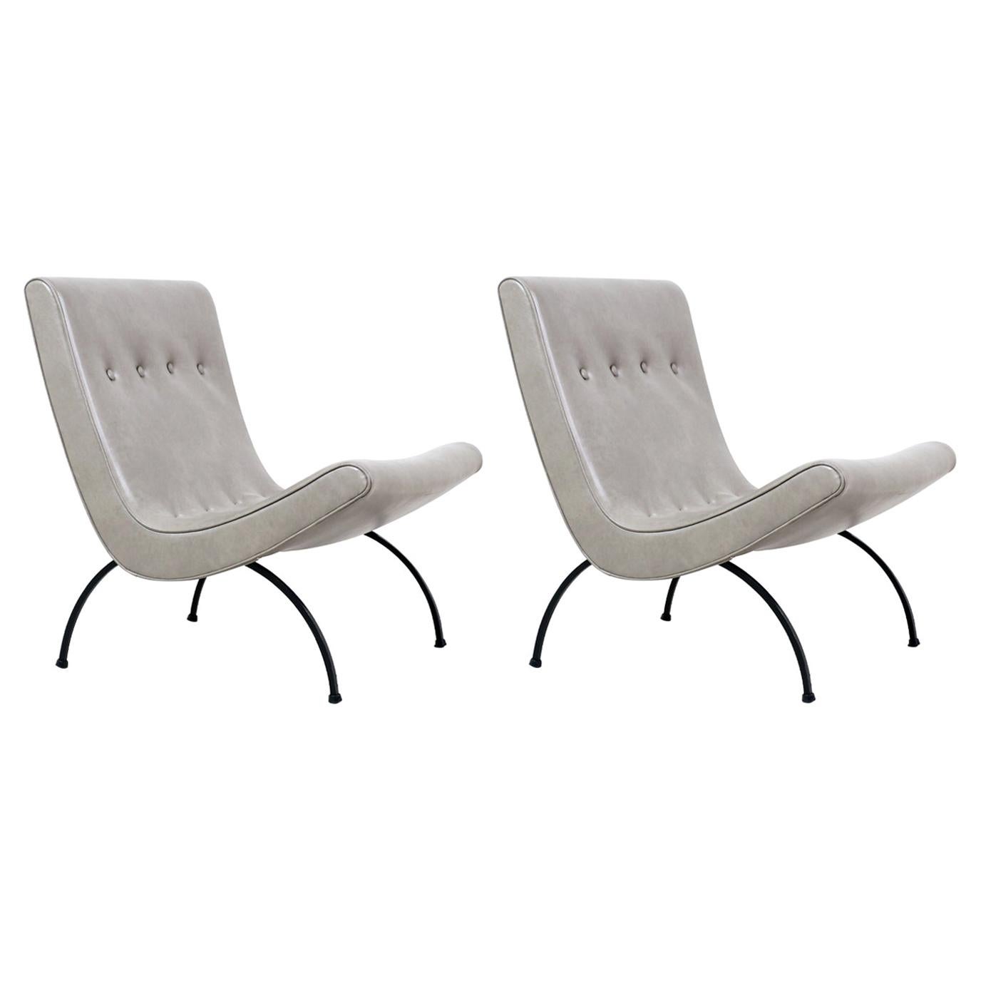 Milo Baughman "Scoop" Leather & Iron Lounge Chairs for Thayer Coggin