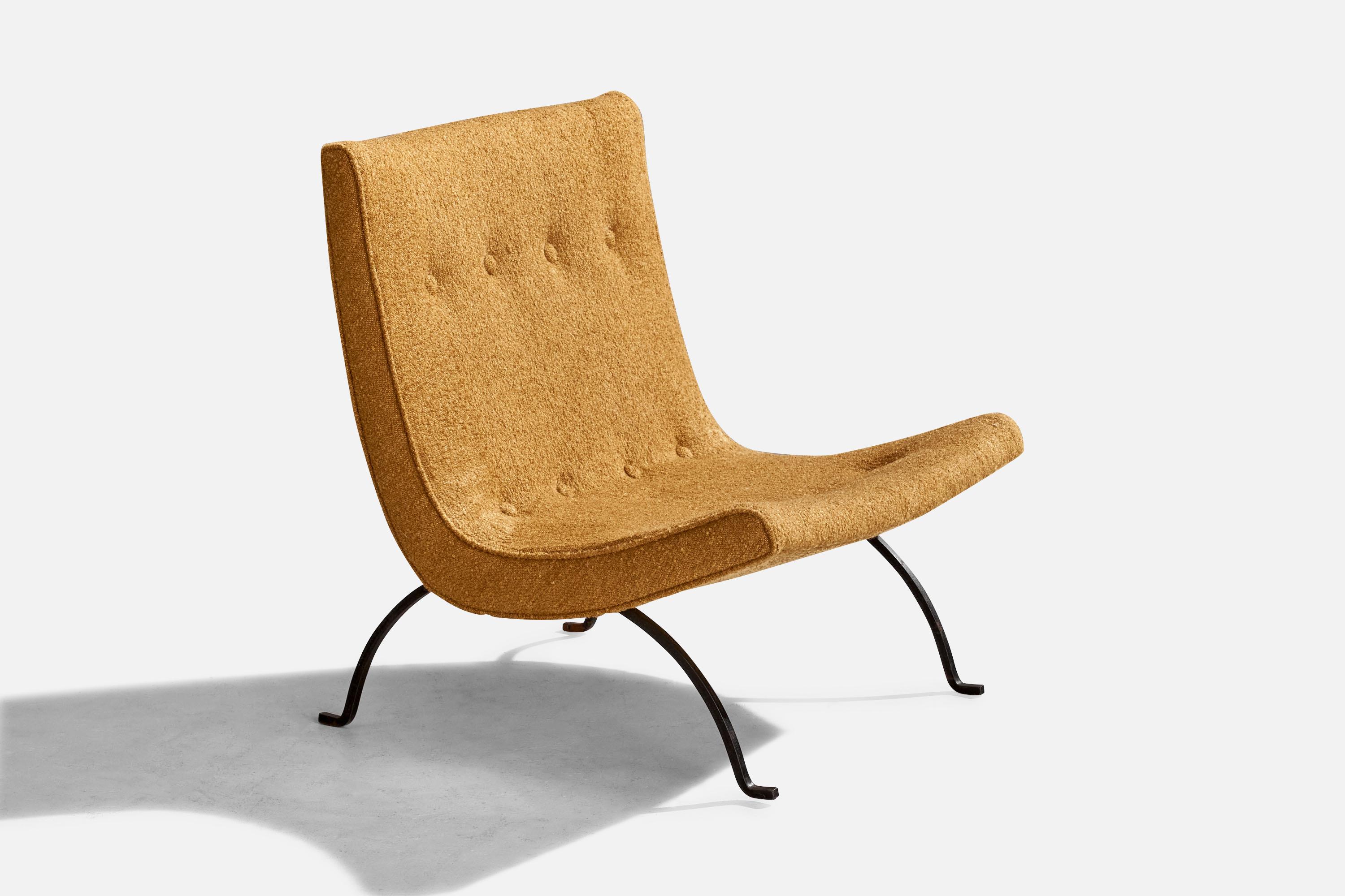 Sillón de hierro pintado de negro y tela, diseñado por Milo Baughman y fabricado por Thayer Coggin, High Point, Carolina del Norte, EE.UU., década de 1950.

Retapizado en tela totalmente nueva.

Dimensiones del asiento: 29 