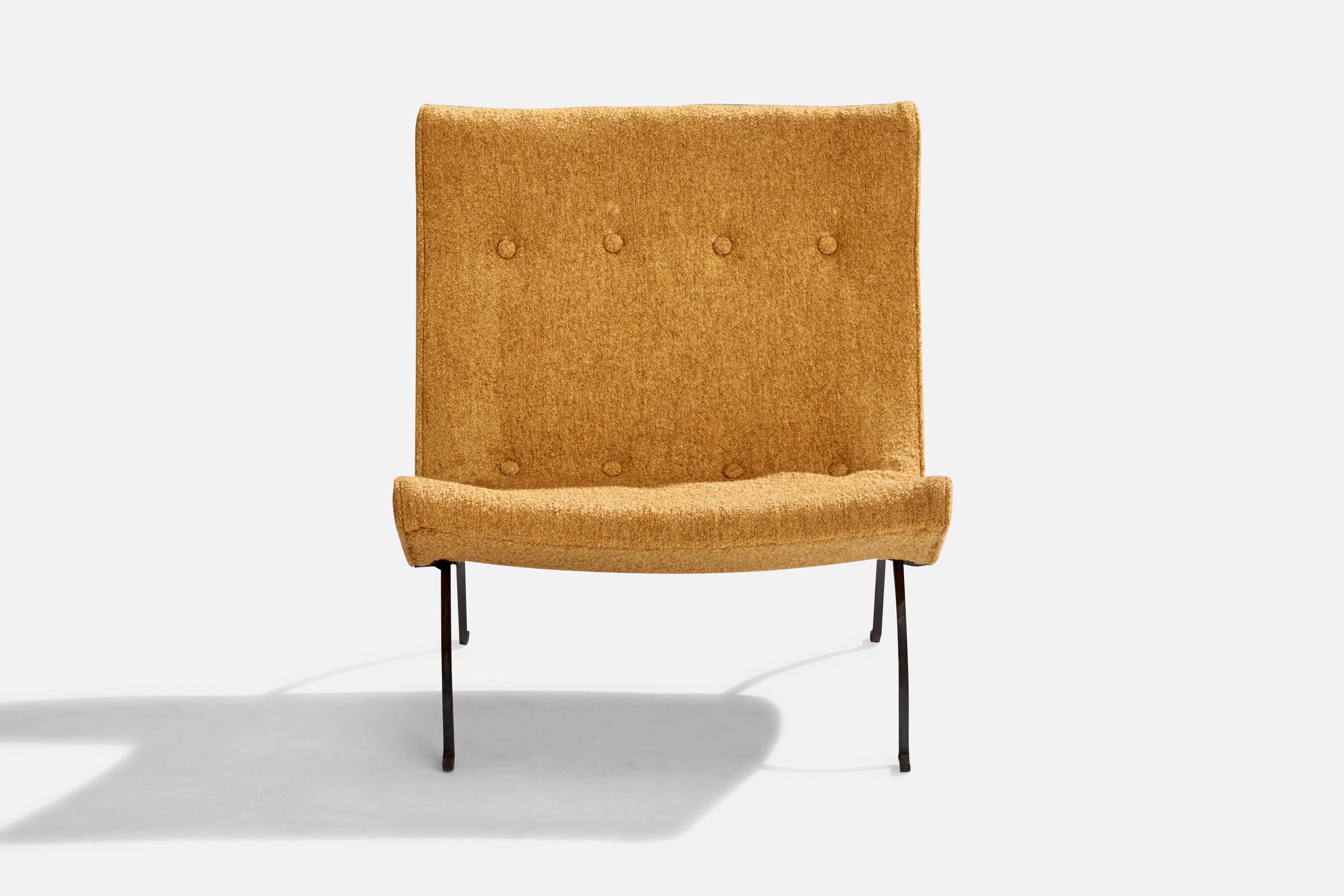 Milo Baughman, Scoop, Silla de salón, Hierro, Tela, EE.UU., Década de 1950 en Bueno estado para la venta en High Point, NC