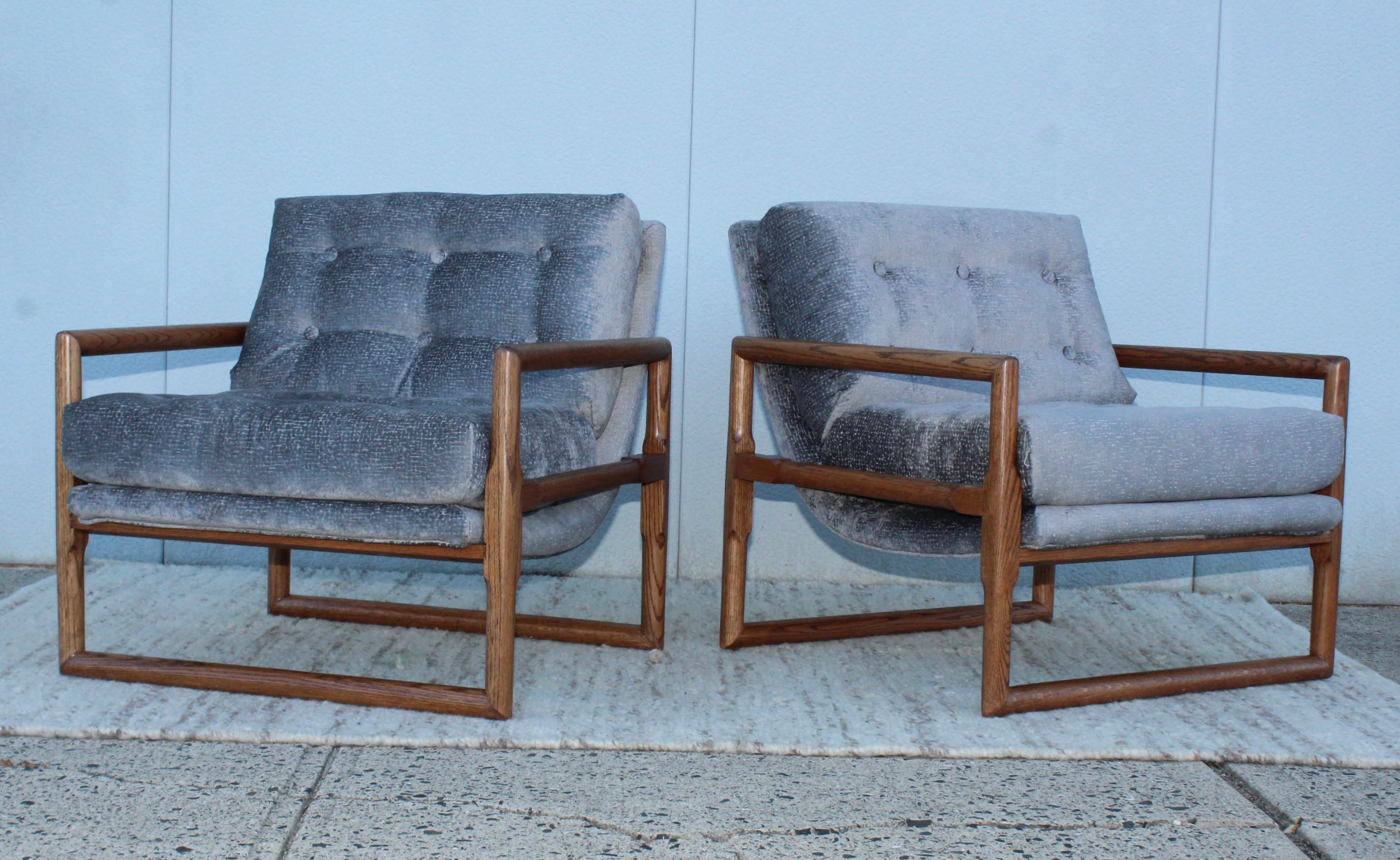 Mid-Century Modern Milo Baughman Scoop Oak Lounge Chairs