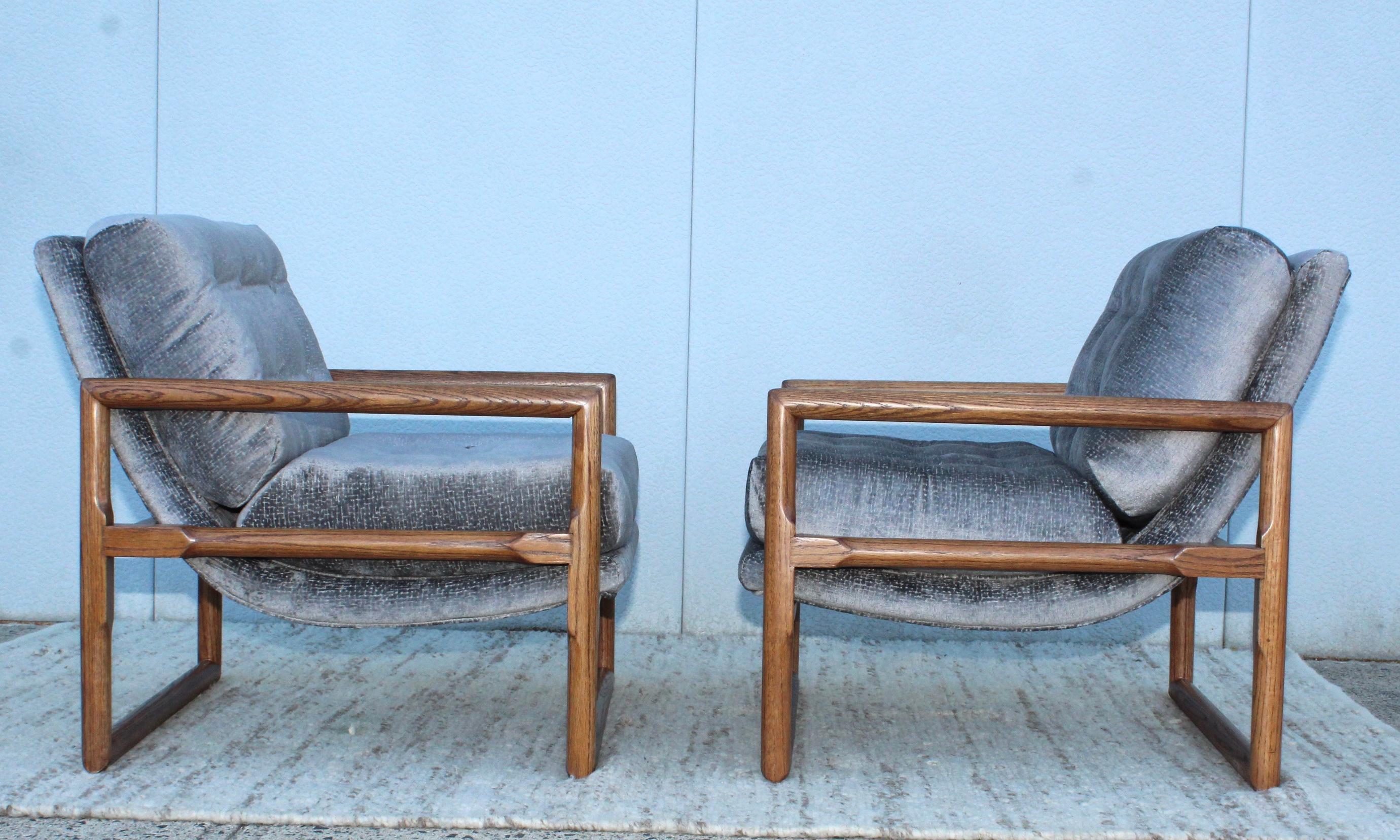 American Milo Baughman Scoop Oak Lounge Chairs