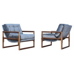 Milo Baughman Scoop Oak Lounge Chairs