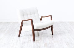 Milo Baughman "Scoop" Walnut Lounge Chair with Boucle Tweed for James Inc.