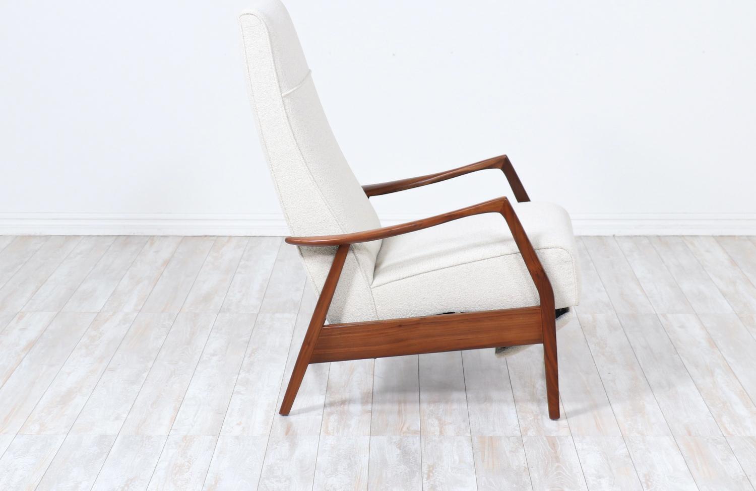 American Milo Baughman Sculpted Walnut Reclining Chair for James Inc.