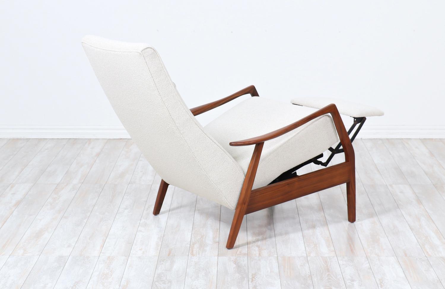 Fabric Milo Baughman Sculpted Walnut Reclining Chair for James Inc.