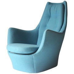 Milo Baughman Sculptural Lounge Chair in Blue Divina Melange Wool