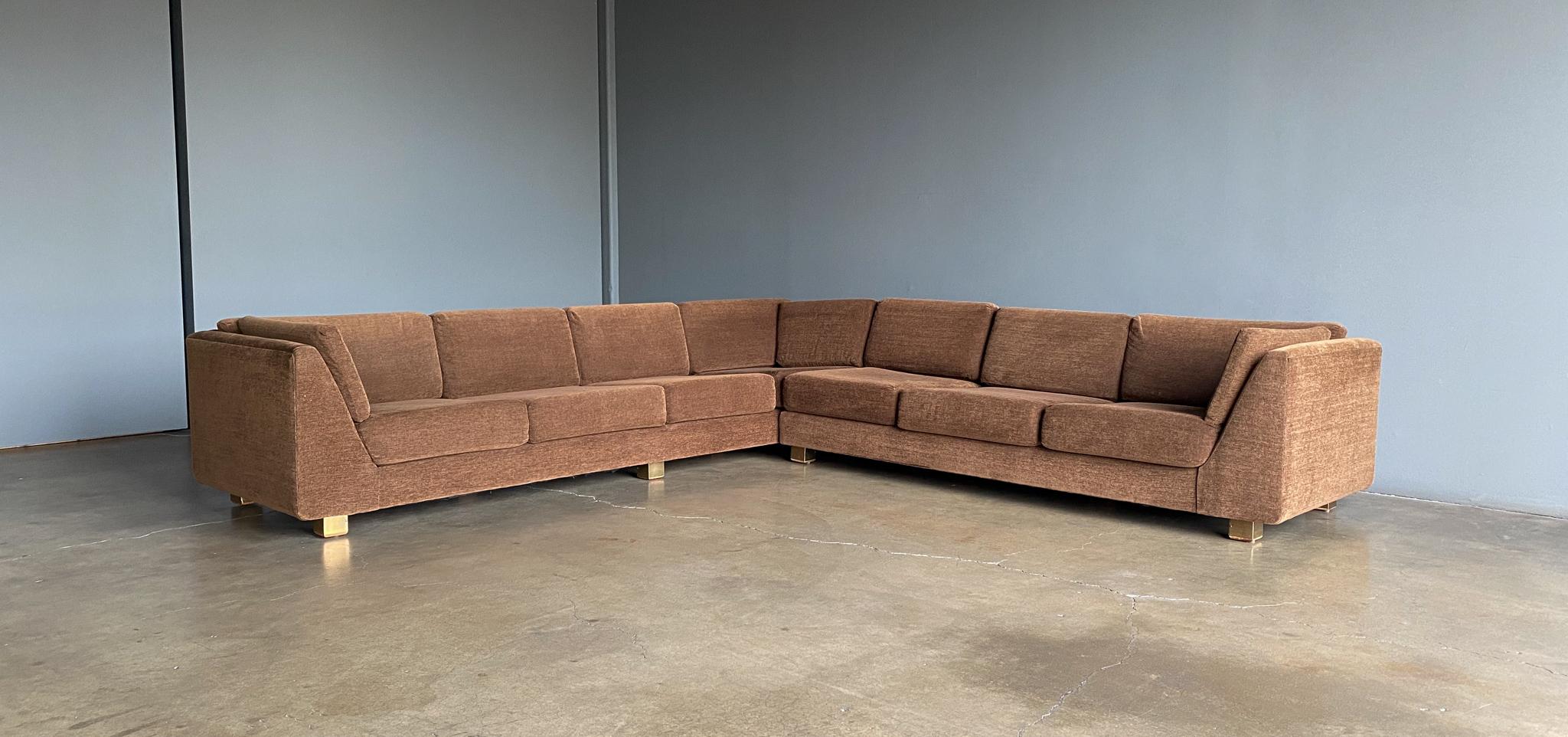 Milo Baughman sectional sofa for Thayer Coggin, 1970's. This sofa retains its original Thayer Coggin tag.