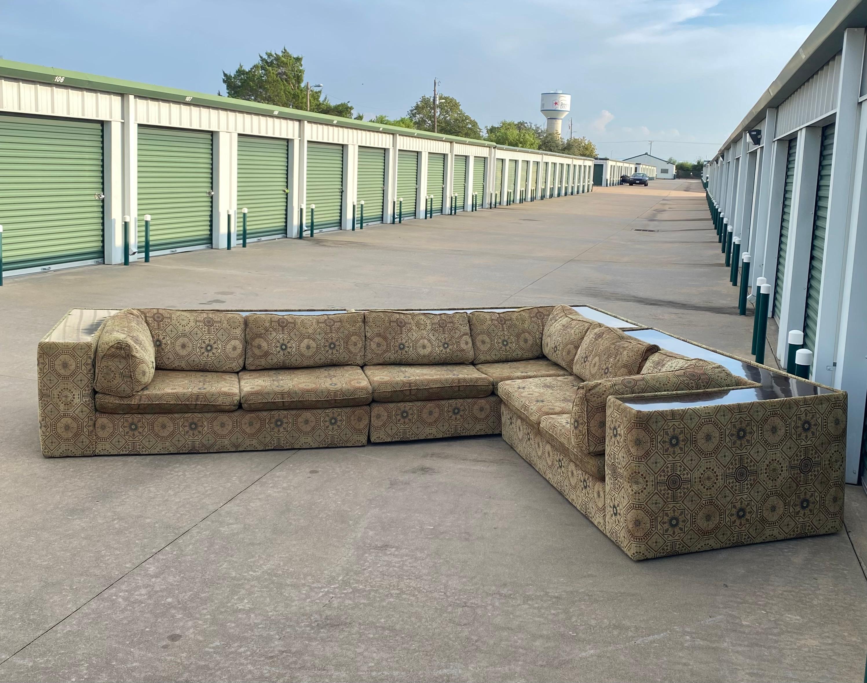 Hand-Crafted Milo Baughman Sectional Sofa with Incorporated Table Ledge
