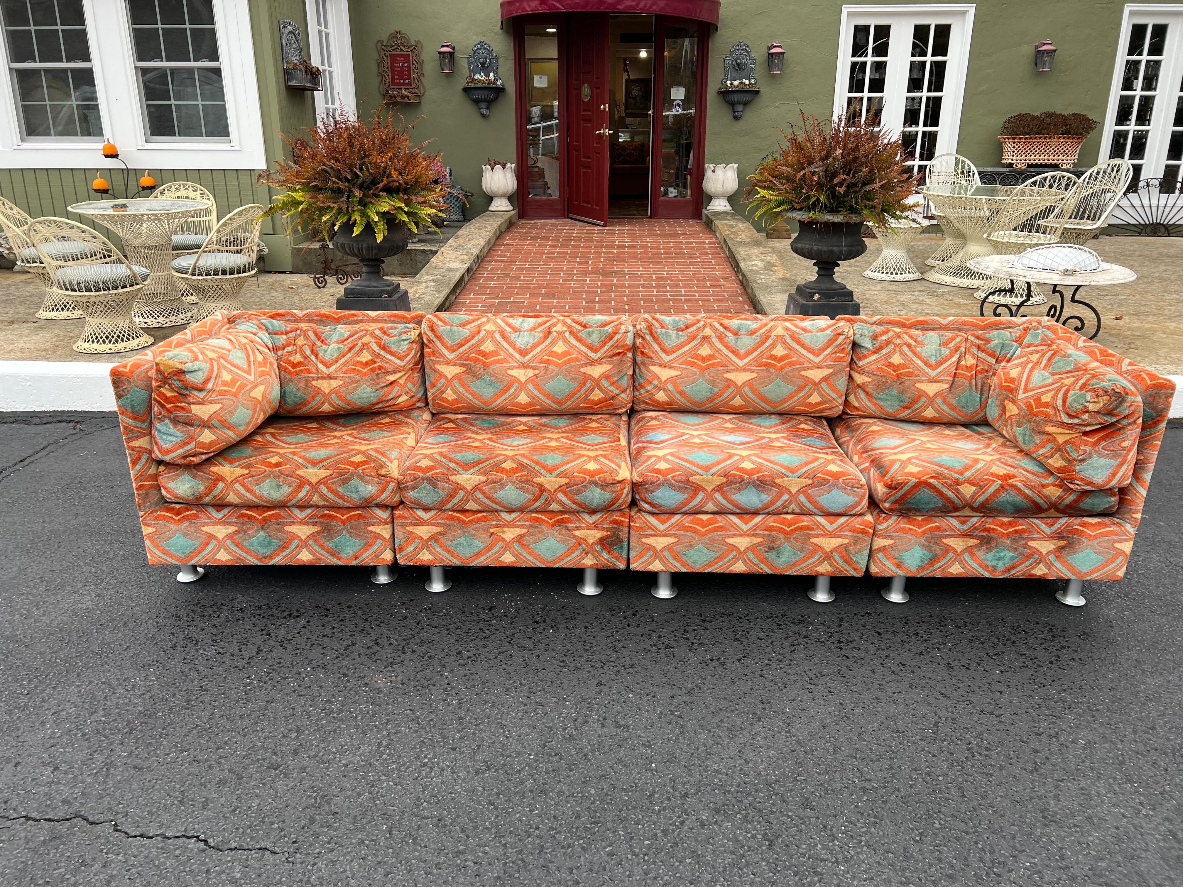 Milo Baughman Sectional Sofa with Jack Lenor Larsen Style Upholstery 4