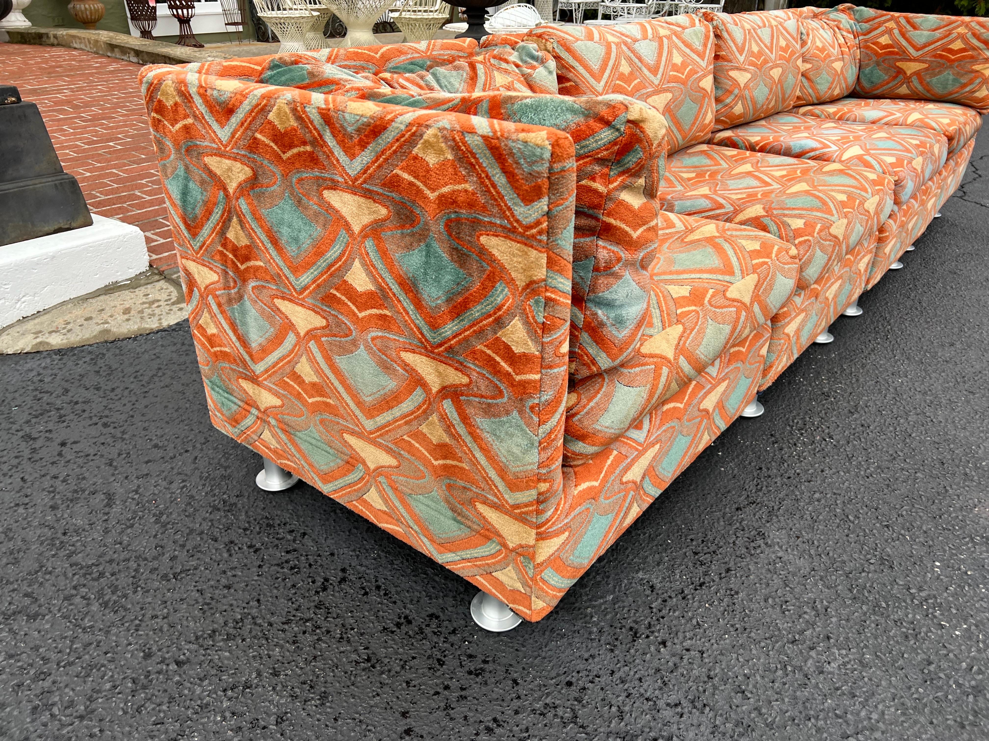 Milo Baughman Sectional Sofa with Jack Lenor Larsen Style Upholstery 7