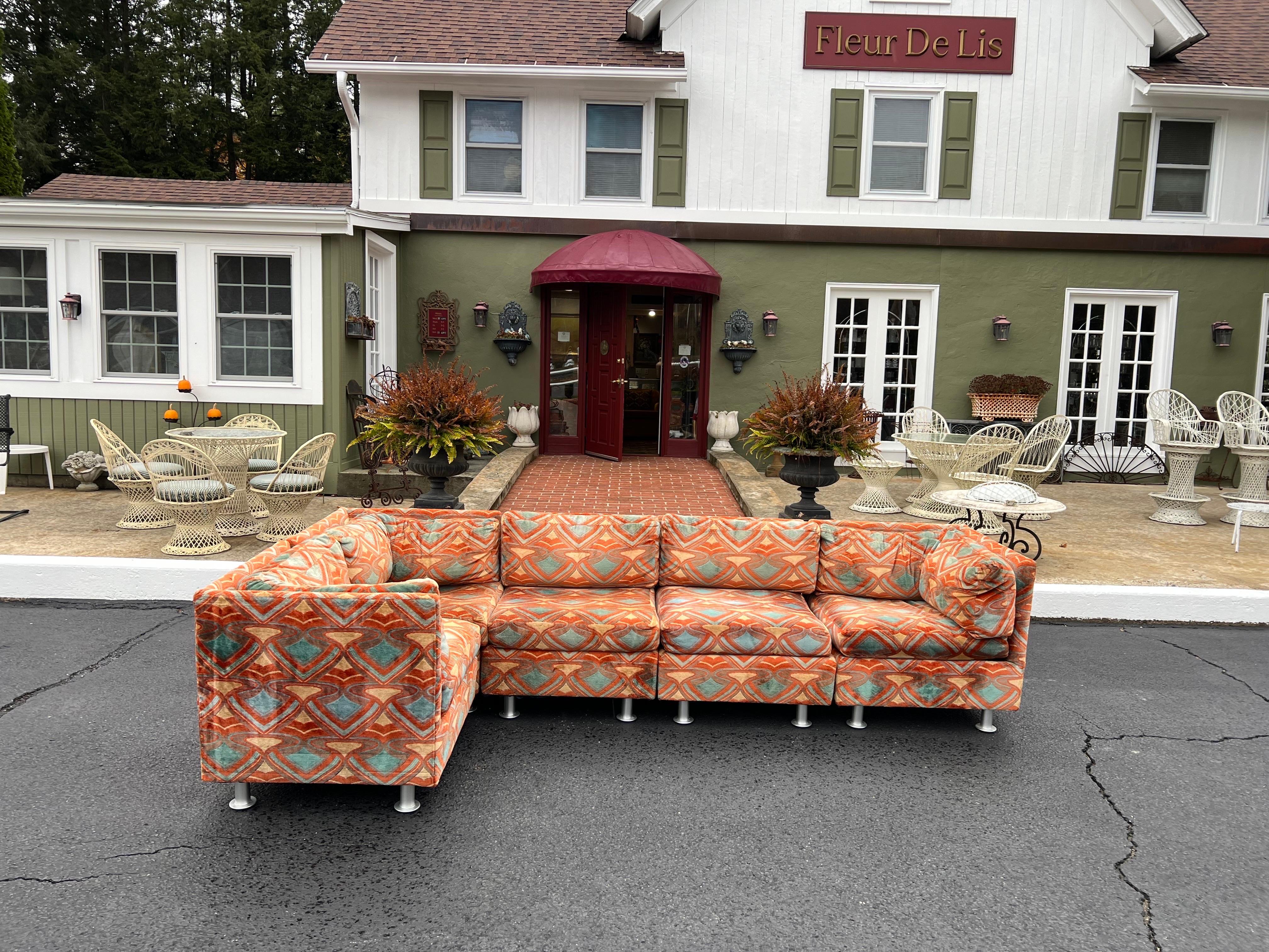 Mid-Century Modern Milo Baughman Sectional Sofa with Jack Lenor Larsen Style Upholstery