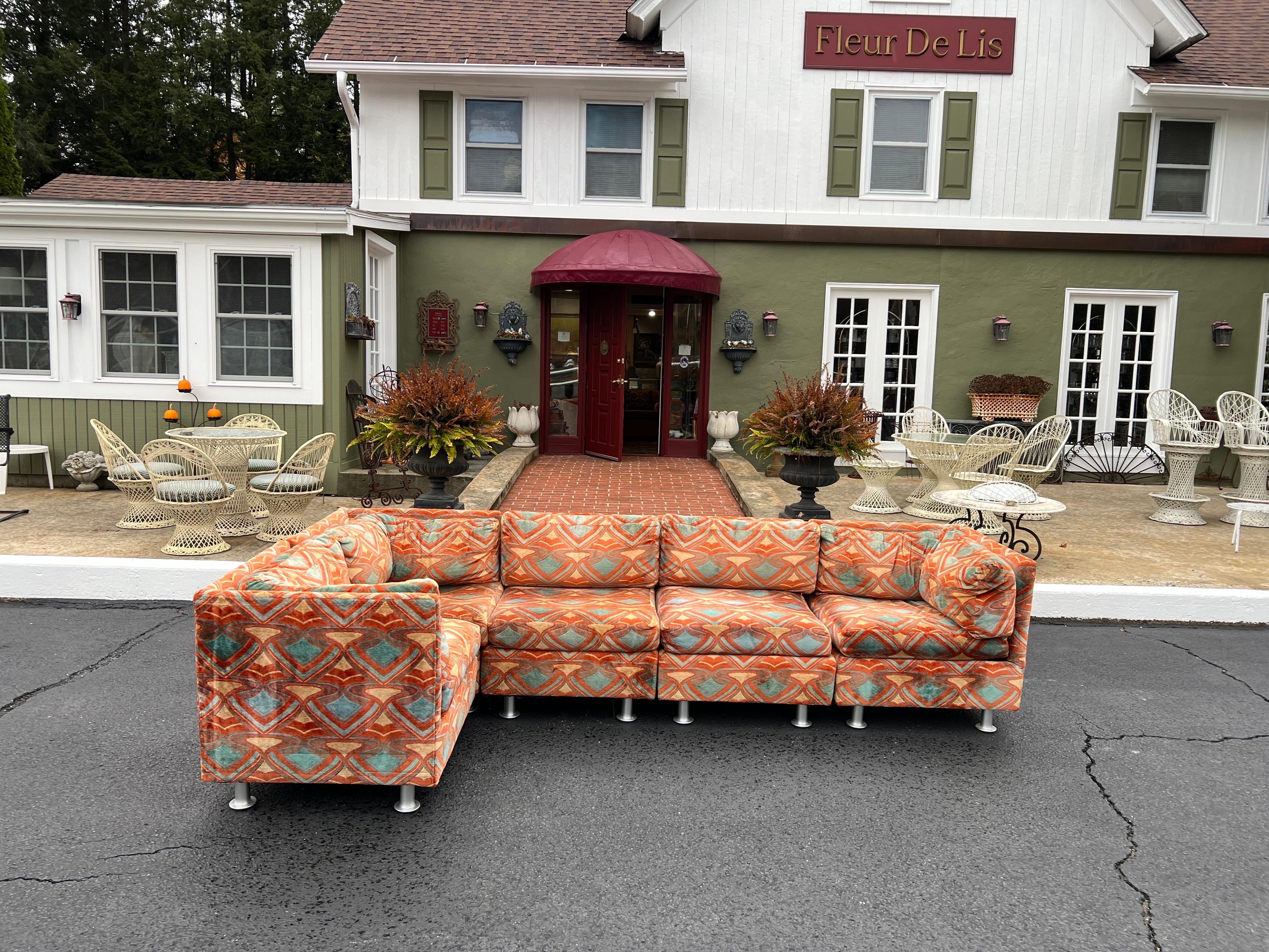 Mid-Century Modern Milo Baughman Sectional Sofa with Jack Lenor Larsen Style Upholstery For Sale