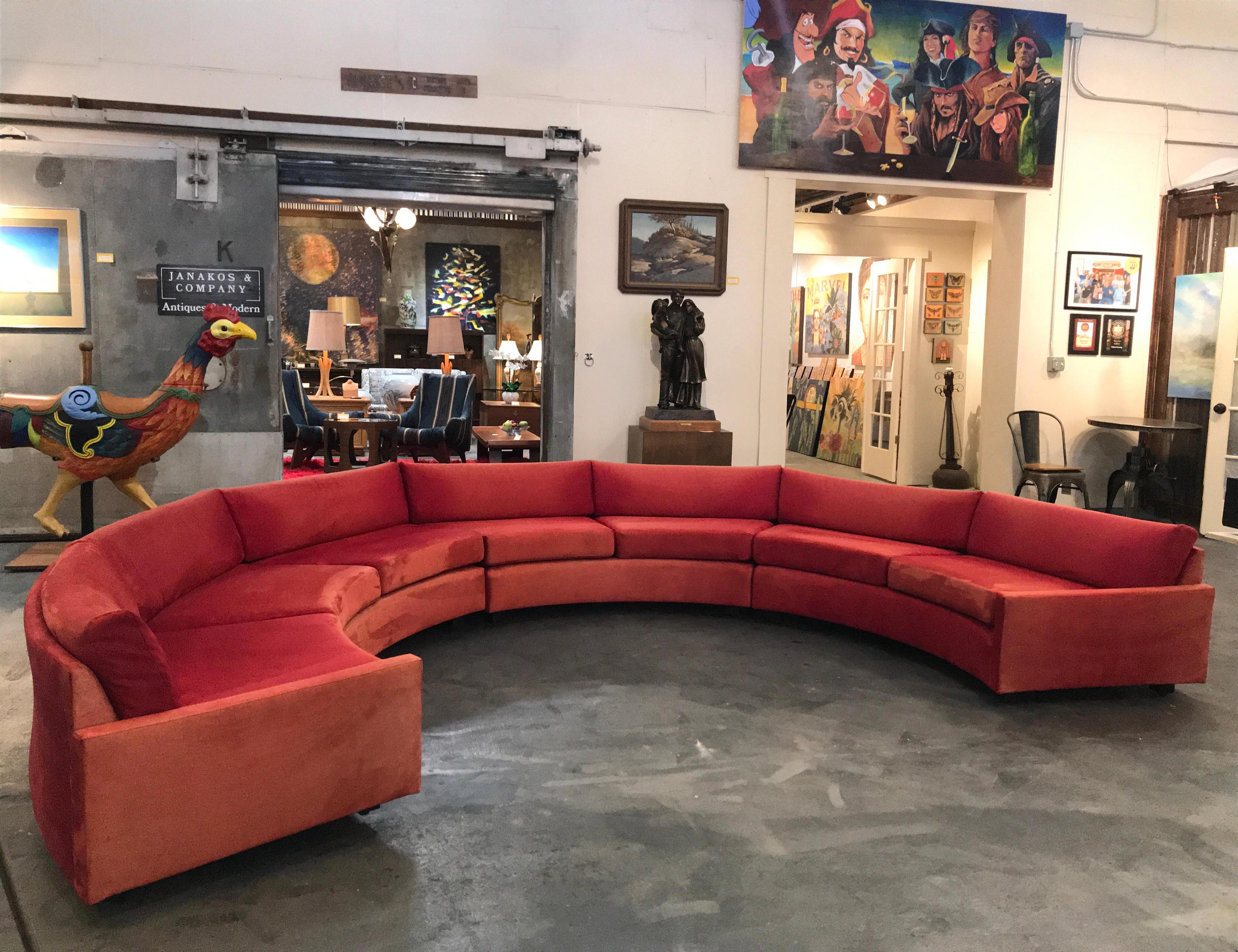 Velvet Milo Baughman Semi-Circular Sectional Sofa 3 Pieces