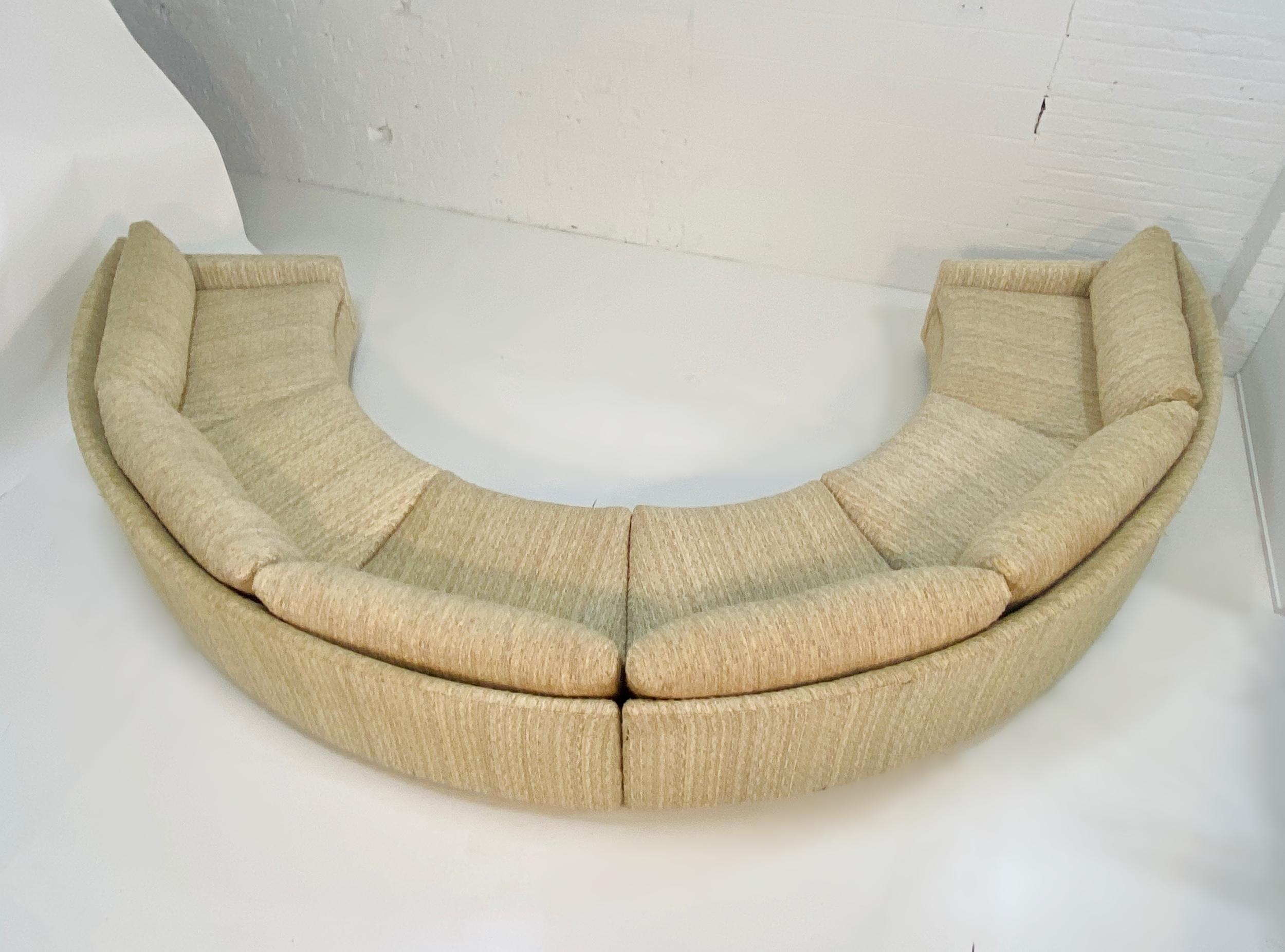 Fabric Milo Baughman Semi-Circular Sofa with Rosewood Bases, 1970