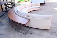 Milo Baughman Curved Sectional Sofa in Off-White with Rosewood Tables