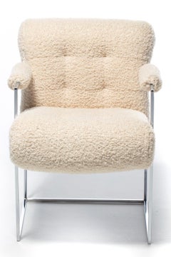 Milo Baughman Set of 8 Chrome Dining Chairs in Ivory Bouclé, c. 1975