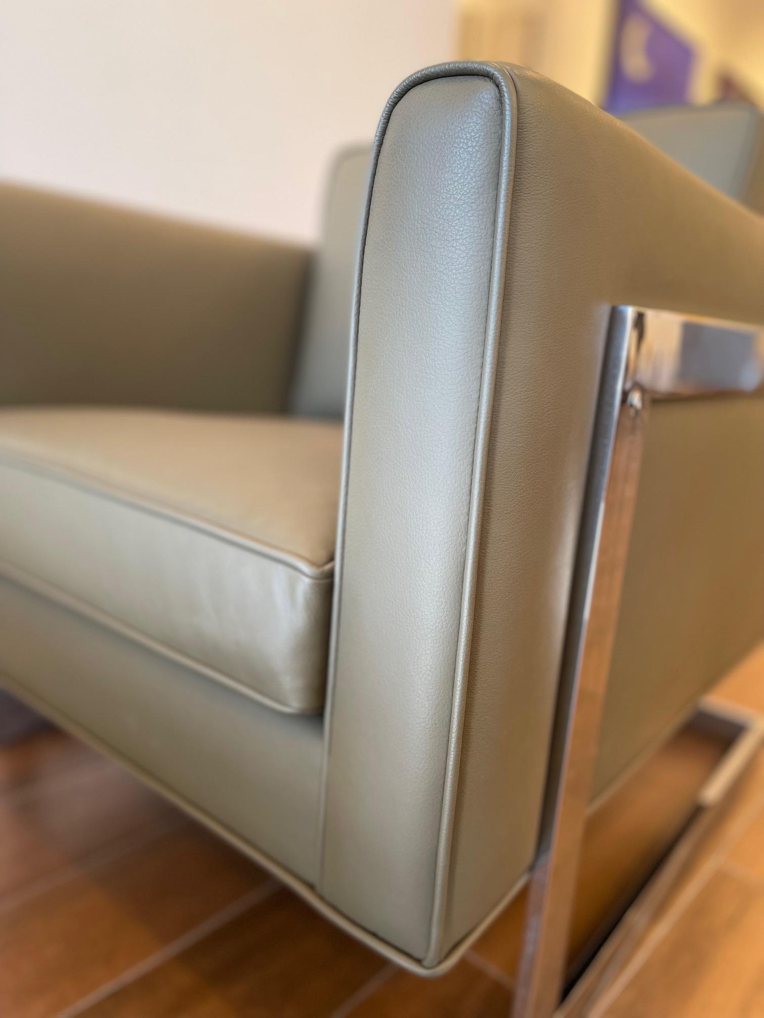 Milo Baughman: Loungesessel-Set aus olivgrünem italienischem, olivgrünem Leder im Angebot 1