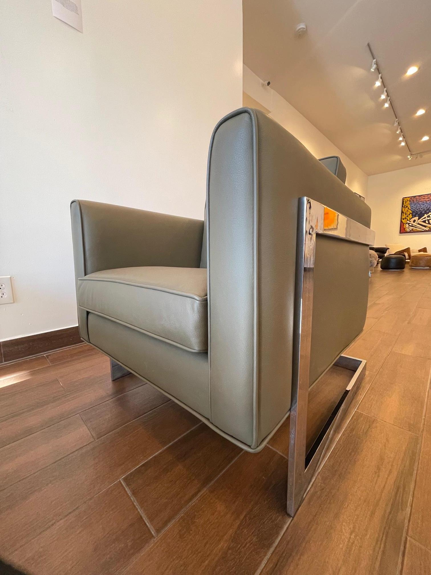 Milo Baughman: Loungesessel-Set aus olivgrünem italienischem, olivgrünem Leder im Angebot 3