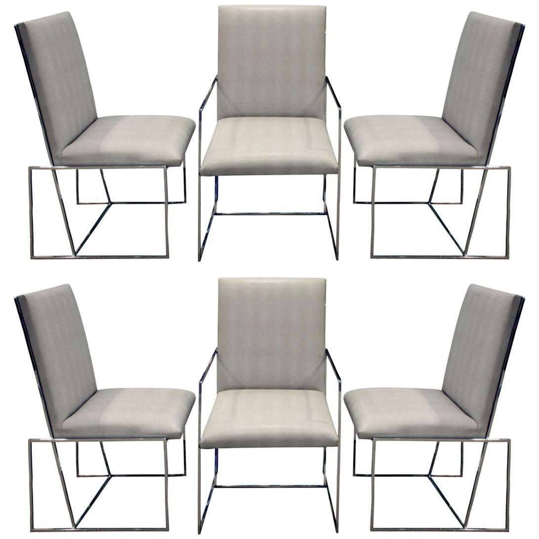 Milo Baughman Set of Six Dining Chairs with Angled Backs, 1970s